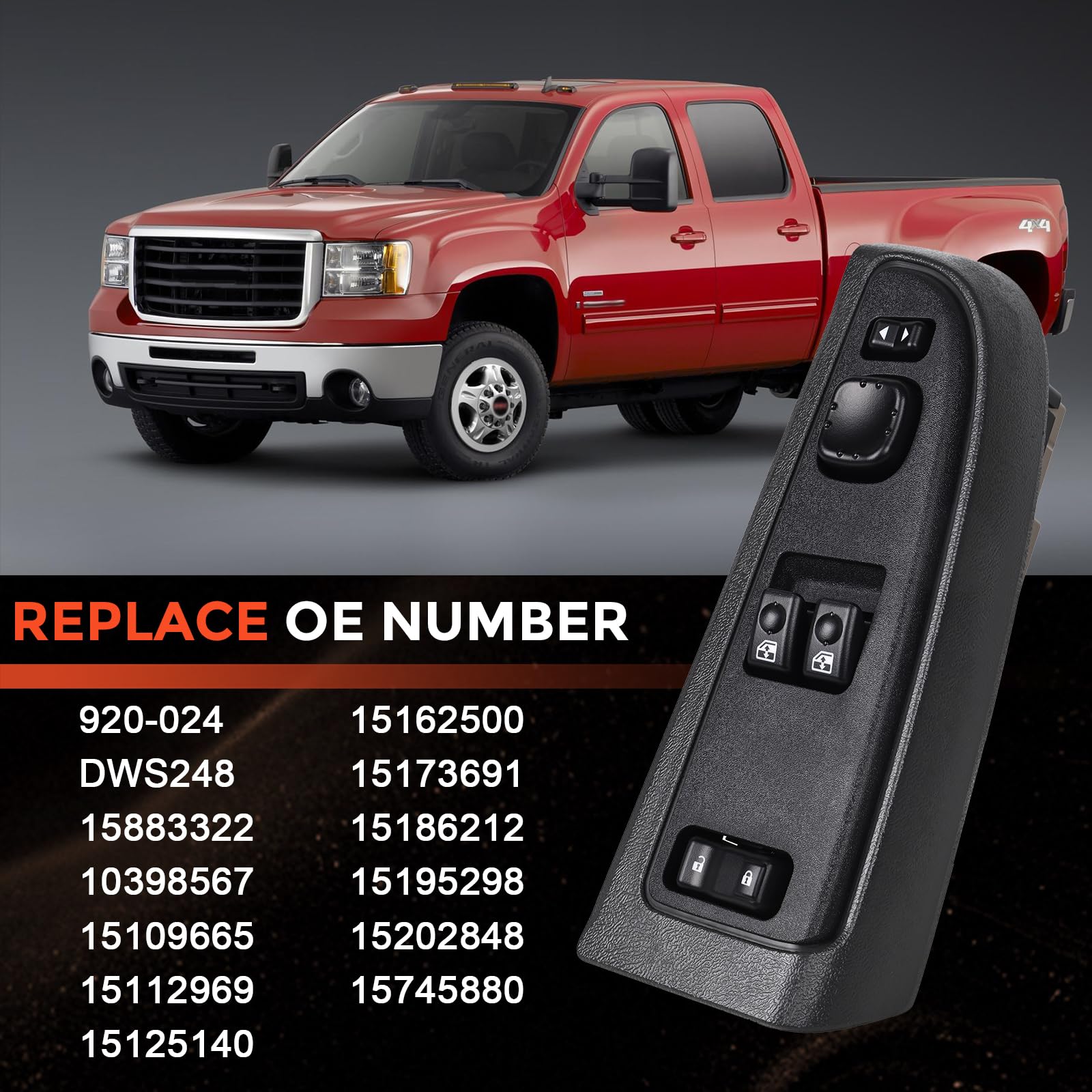 15883322 Driver Side Door Lock Switch & Master Power Window Switch with Black Bezel Compatible with 2003-2007 Chevy Silverado 1500 2500 3500 GMC Sierra 1500 2500 3500 Replaces DWS-248 - Image 4