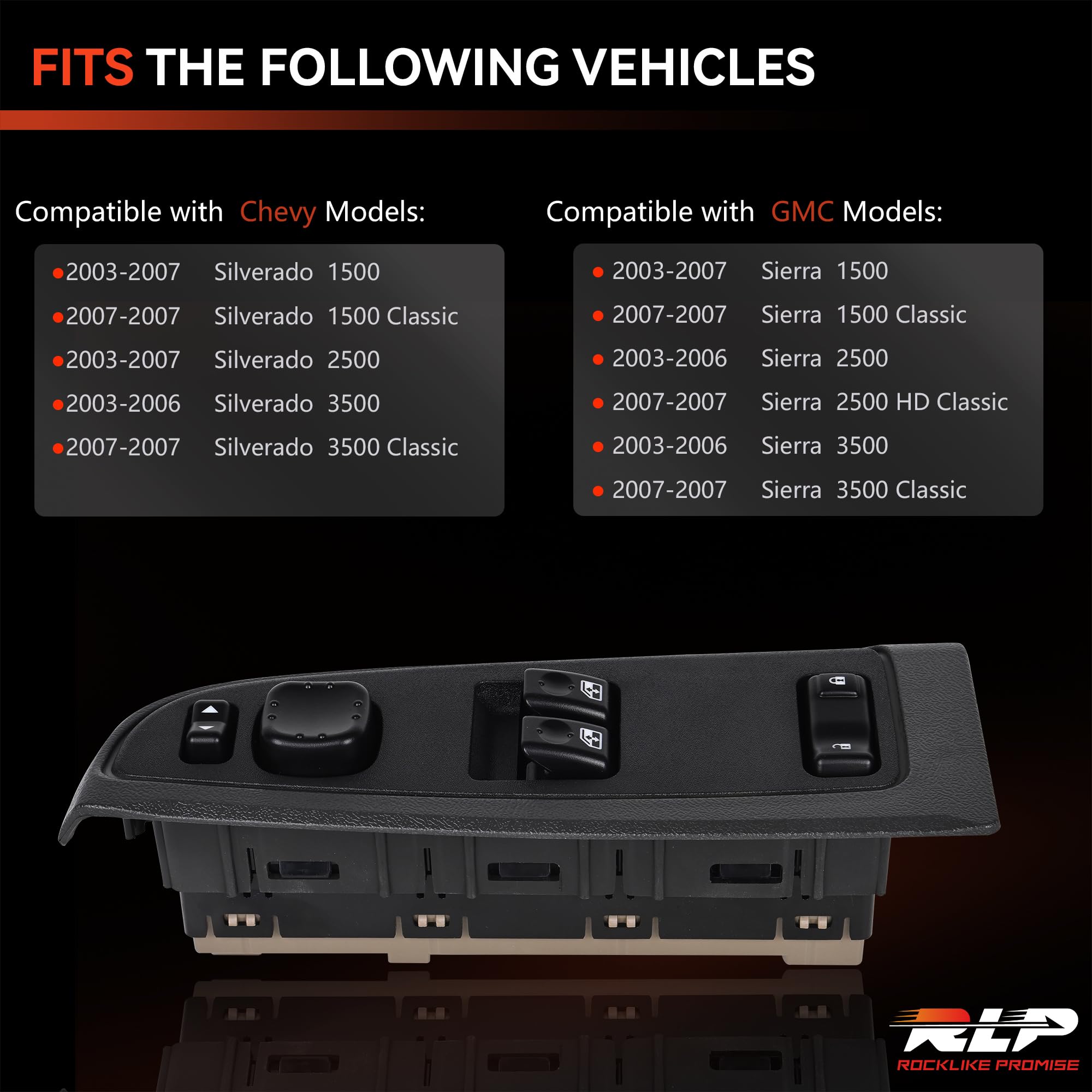 15883322 Driver Side Door Lock Switch & Master Power Window Switch with Black Bezel Compatible with 2003-2007 Chevy Silverado 1500 2500 3500 GMC Sierra 1500 2500 3500 Replaces DWS-248 - Image 5