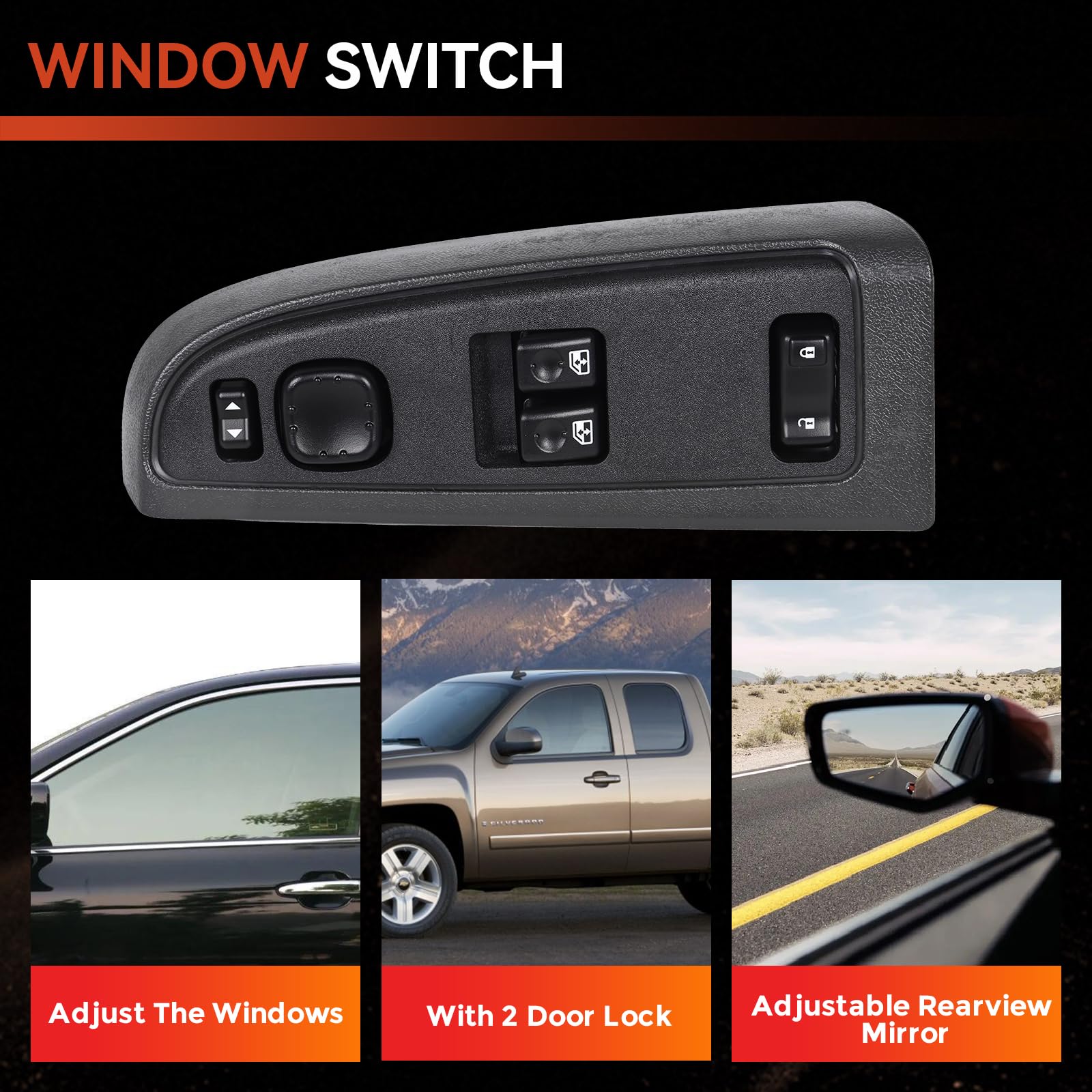 15883322 Driver Side Door Lock Switch & Master Power Window Switch with Black Bezel Compatible with 2003-2007 Chevy Silverado 1500 2500 3500 GMC Sierra 1500 2500 3500 Replaces DWS-248 - Image 6