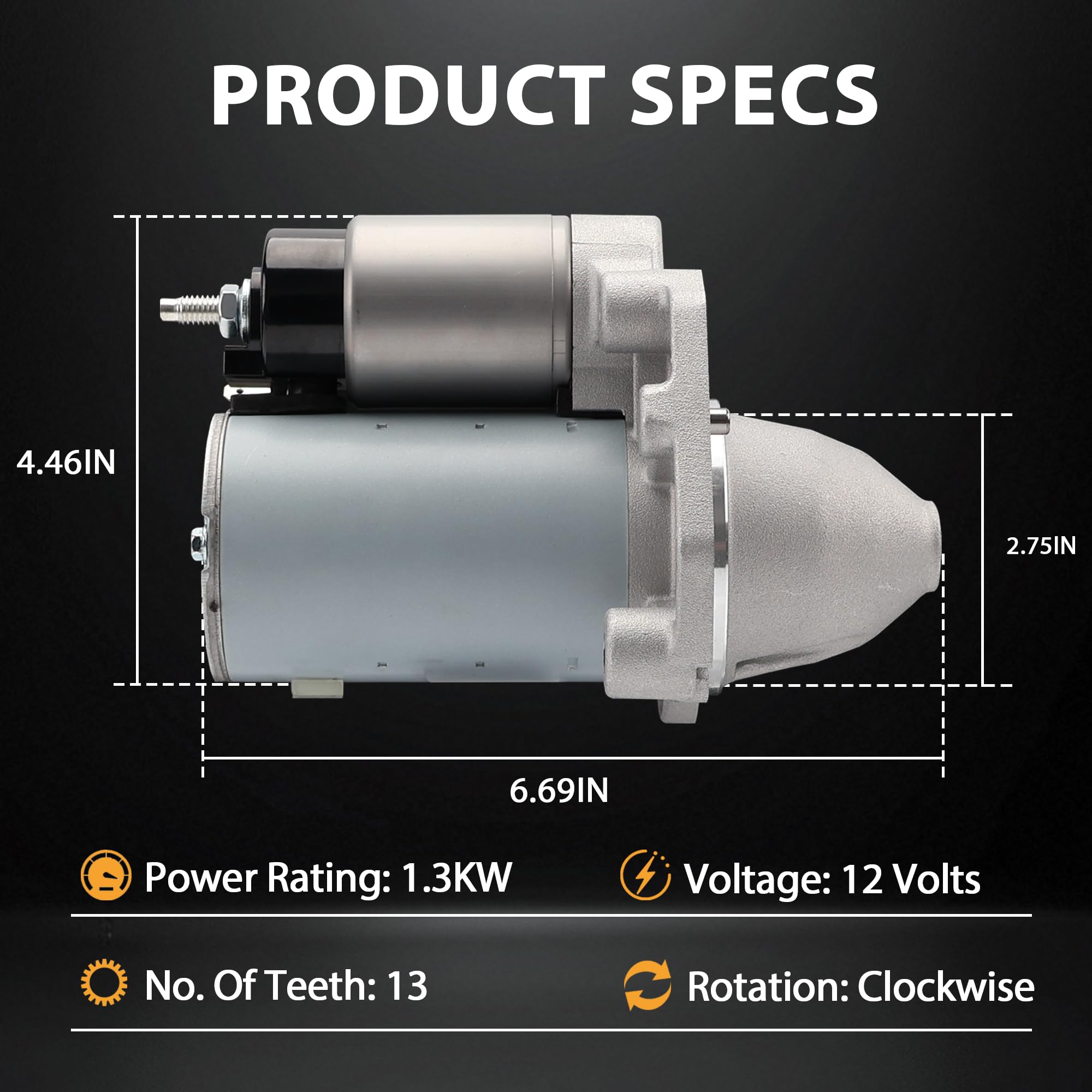 19616 New Starter Replacement Compatible with 3.6L V6 Chrysler 200 Town & Country Dodge Avenger Journey Ram C/V Promaster 1500 2500 3500 1.3KW 12V 10T CW Replaces 4801839AB 04801839AC - Image 5