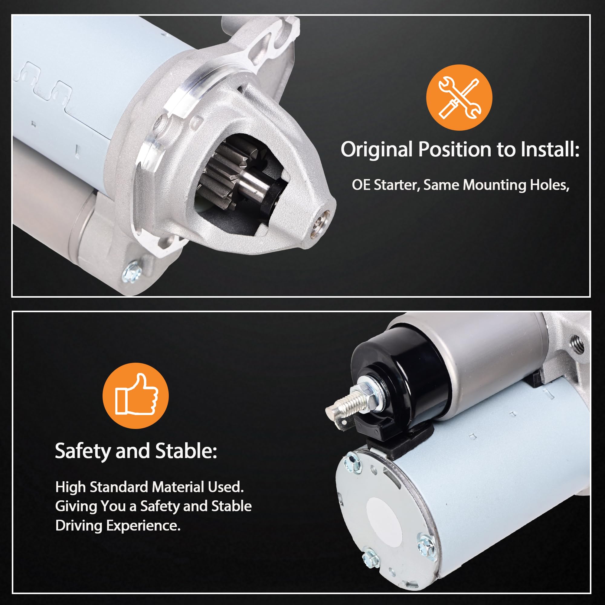 19616 New Starter Replacement Compatible with 3.6L V6 Chrysler 200 Town & Country Dodge Avenger Journey Ram C/V Promaster 1500 2500 3500 1.3KW 12V 10T CW Replaces 4801839AB 04801839AC - Image 6