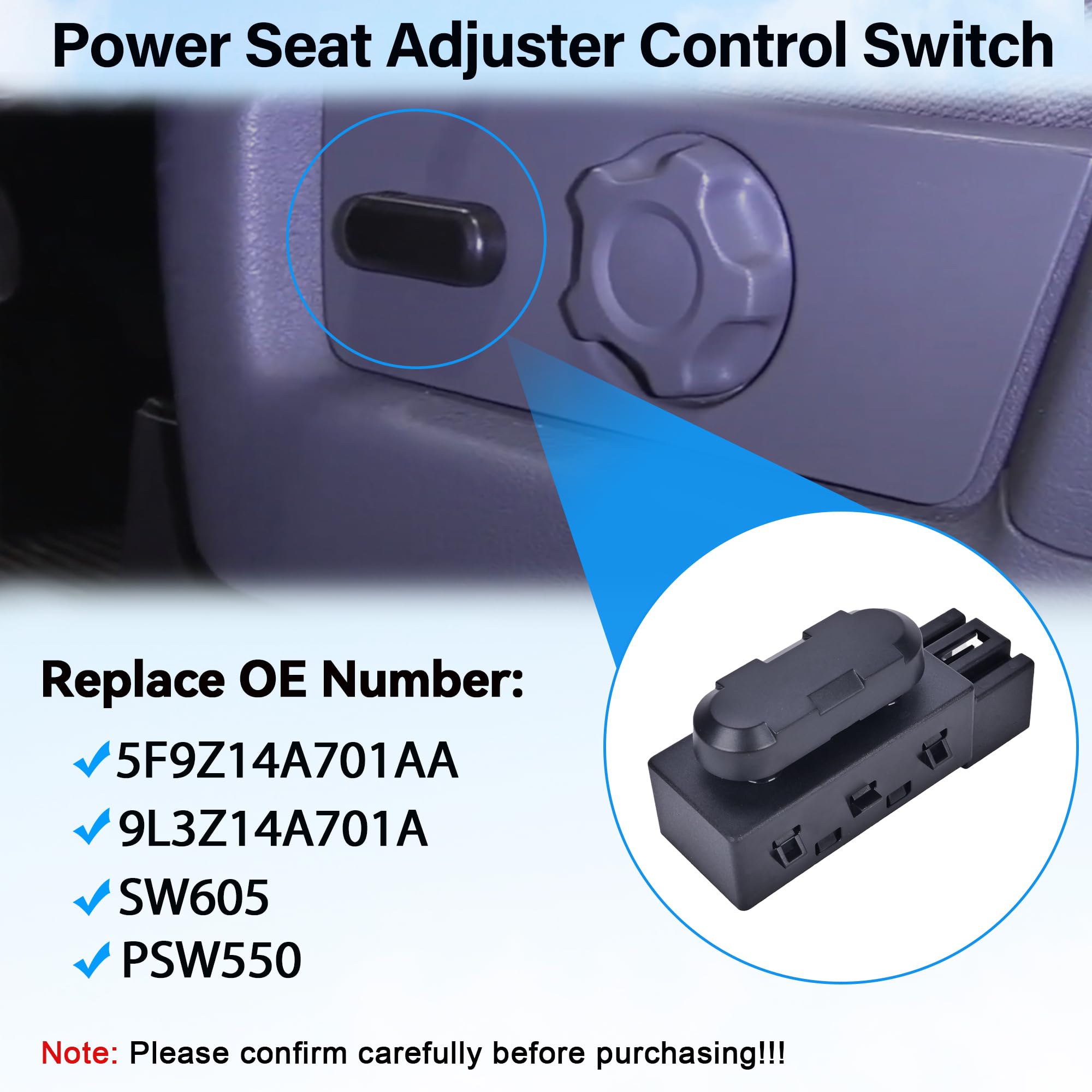 6 Way Power Seat Adjust Switch Compatible with Ford F150 F250 F350 F450 2005-2015 Edge Escape Expedition Explorer Flex MKX Replace# 5F9T-14B709-AA, 9L3Z14A701A, SW605, PSW550 - Image 3