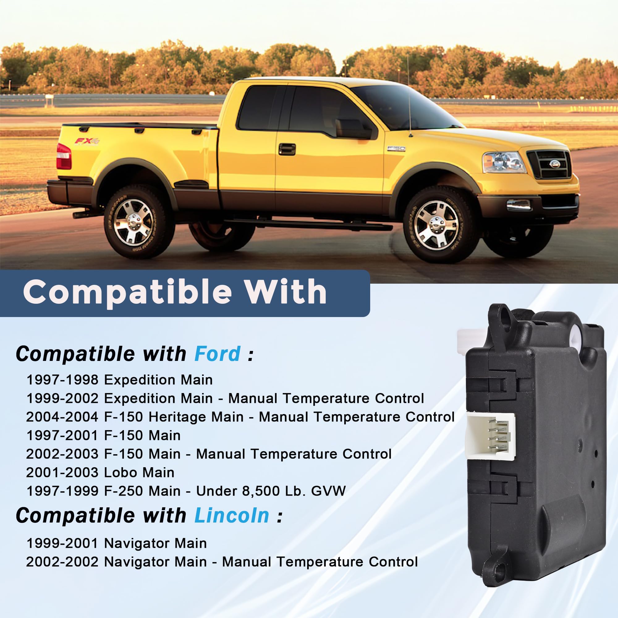 604-205 HVAC Heater Blend Door Actuator Compatible with Ford 1997-2004 F-150 Lobo 1997-2000 F-250 1997-2002 Expedition 1999-2002 Lincoln Navigator Replace# 2L3Z19E616BA XL3Z19E616BA Main Temperature - Image 4