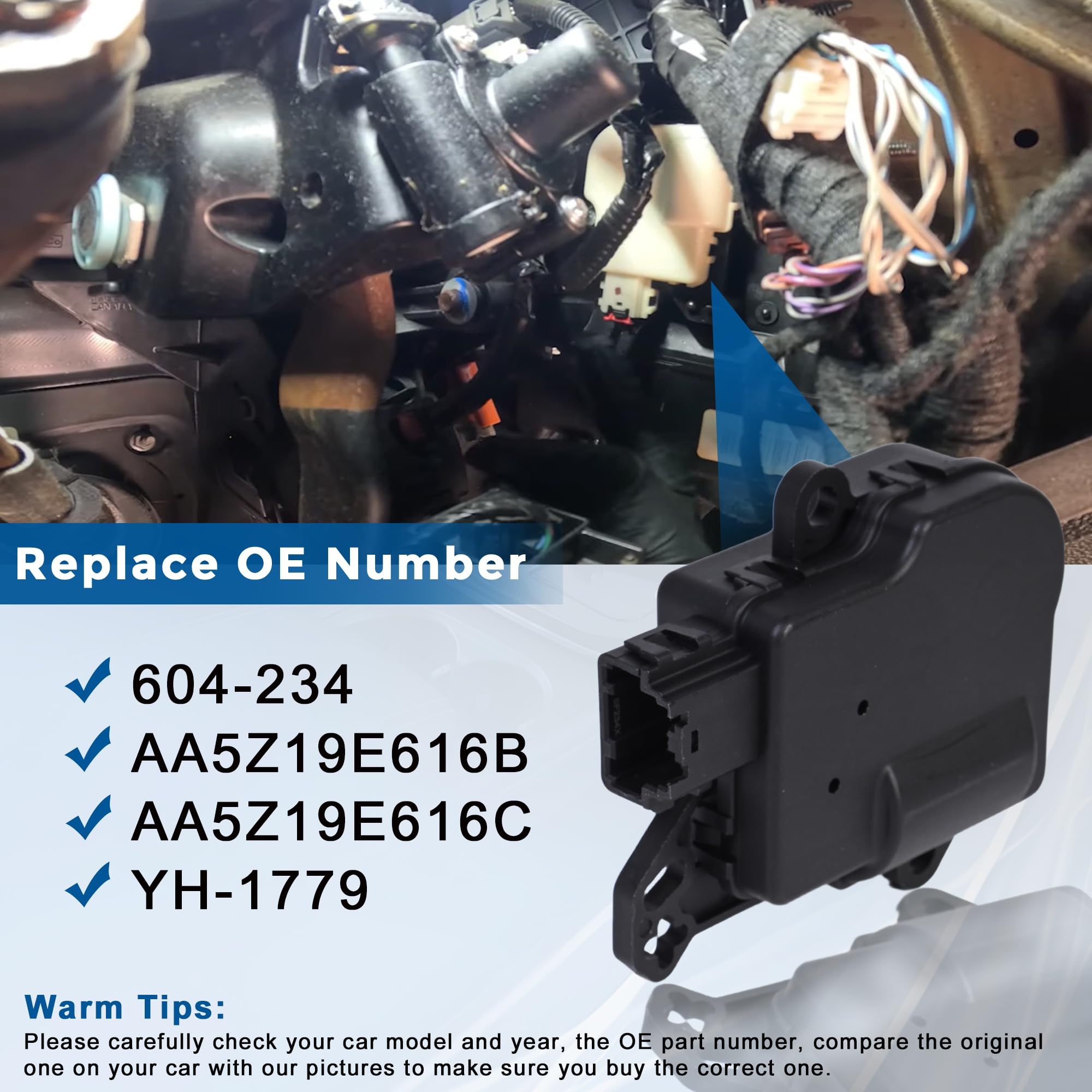 604-234 Blend Door Actuator HVAC Actuator Compatible with Ford 2011-2019 Explorer Flex Police Sedan Police Taurus Lincoln MKS MKT Replaces AA5Z-19E616-C YH-1779 Main-Air Inlet & Temperature - Image 5