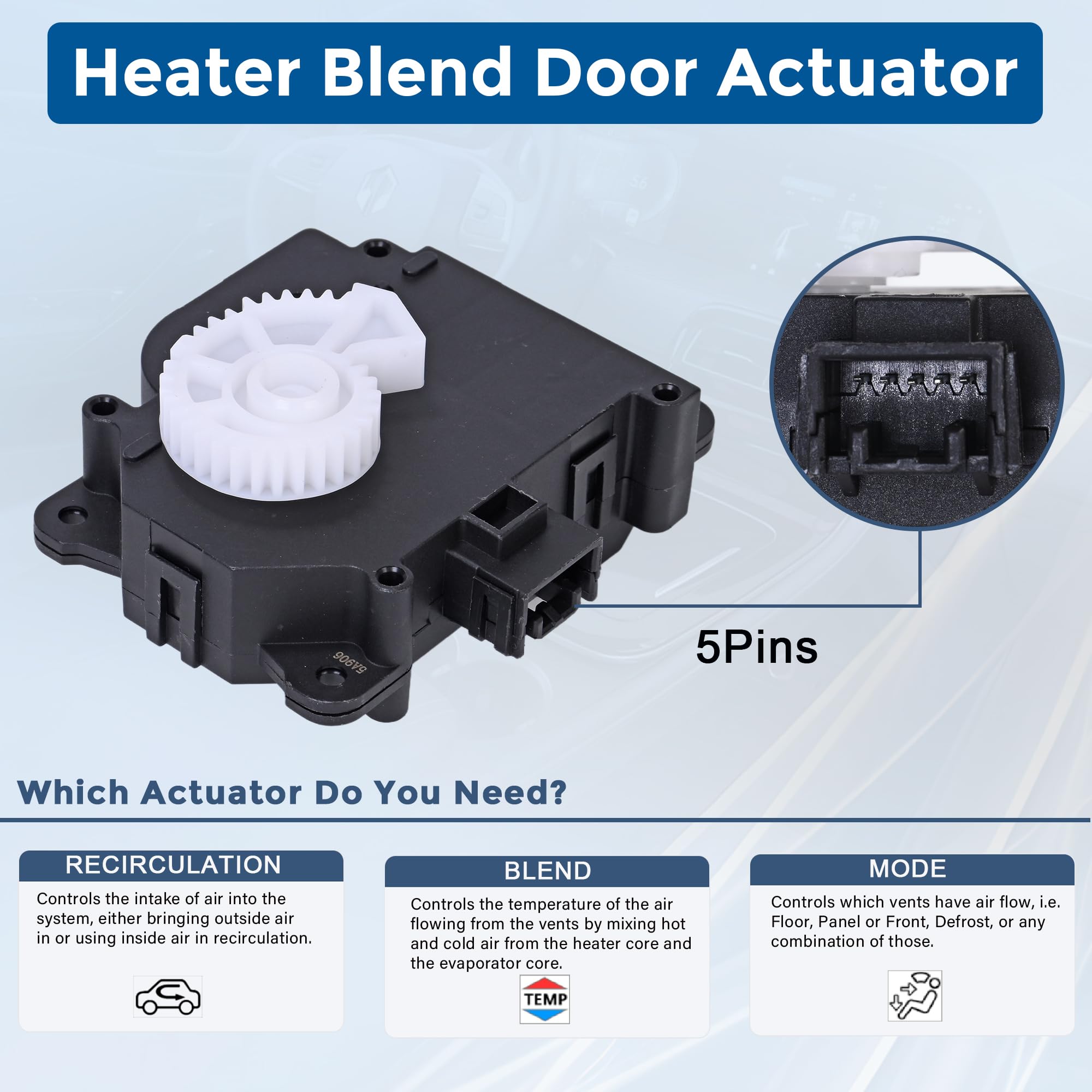 604-906 HVAC Blend Actuator Compatible with Toyota Camry 2007-2017 Avalon 2005-2016 Highlander 2010-2016 Sienna 2011-2016 Venza ES350 ES300h RX350 Replaces 8710607120 Main & Left Main Air Mix - Image 3
