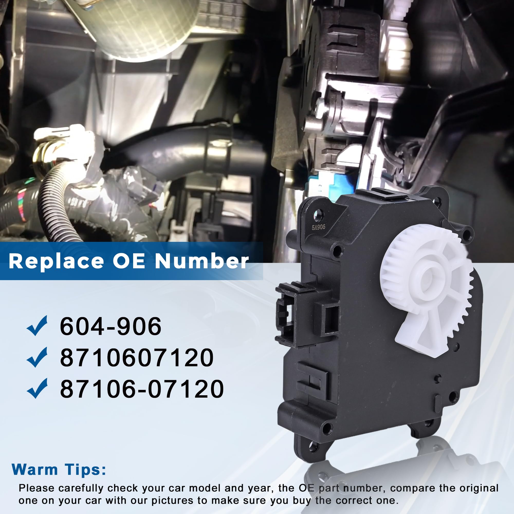 604-906 HVAC Blend Actuator Compatible with Toyota Camry 2007-2017 Avalon 2005-2016 Highlander 2010-2016 Sienna 2011-2016 Venza ES350 ES300h RX350 Replaces 8710607120 Main & Left Main Air Mix - Image 5