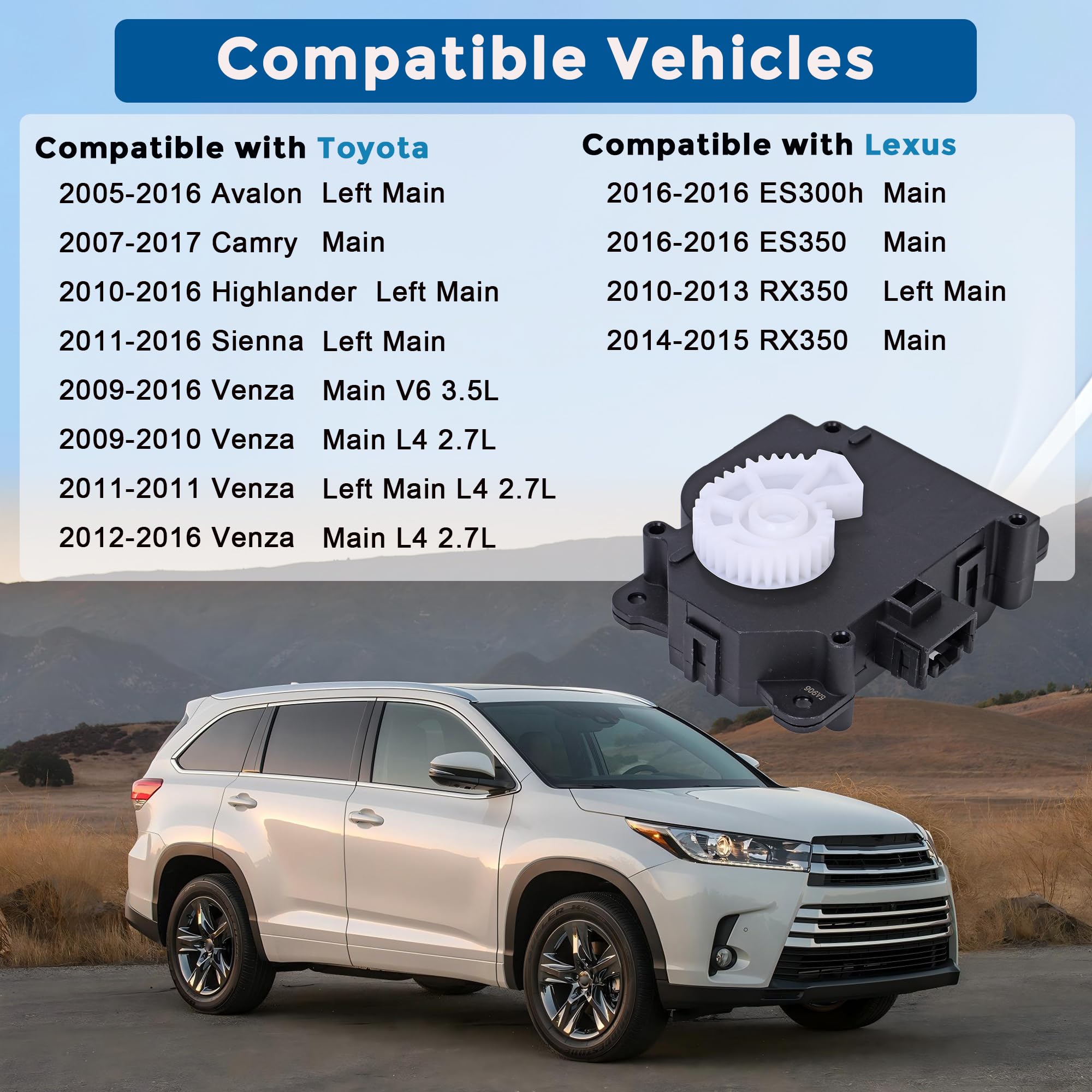 604-906 HVAC Blend Actuator Compatible with Toyota Camry 2007-2017 Avalon 2005-2016 Highlander 2010-2016 Sienna 2011-2016 Venza ES350 ES300h RX350 Replaces 8710607120 Main & Left Main Air Mix - Image 6