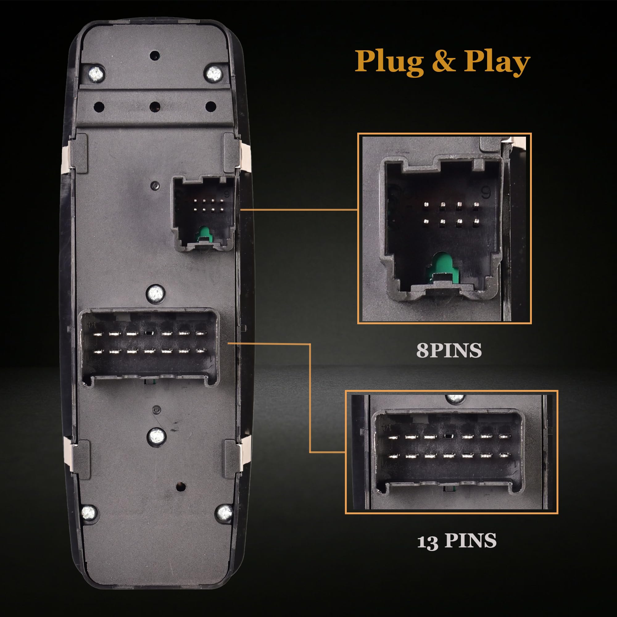 Driver Side Master Power Window Switch - 8Pins + 13Pins - Compatible with 2011-2016 Dodge Journey Window Control Switch Replaces 68084001AD 68084001AB 68084001AC - Image 3
