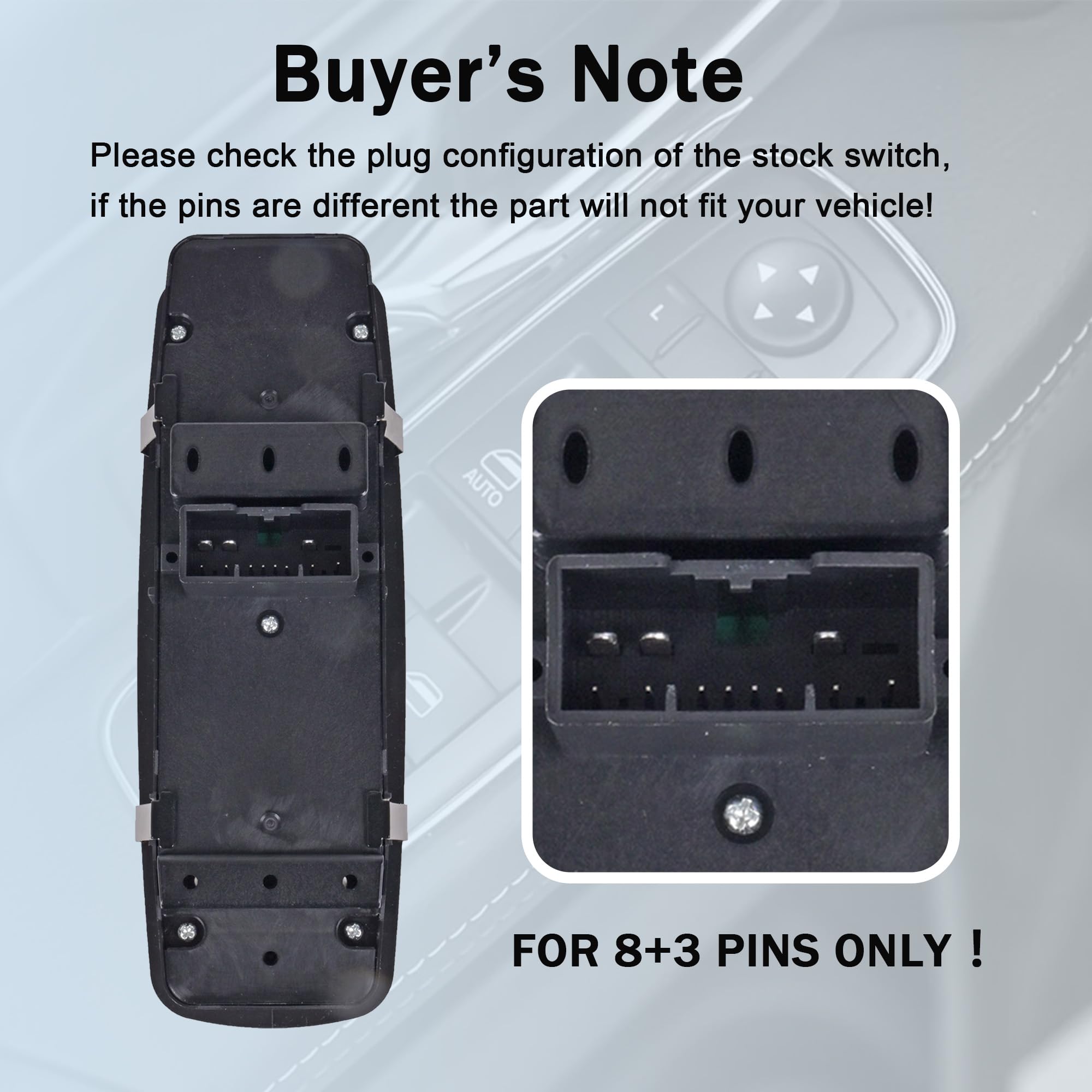 Driver Side Master Power Window Switch - 8Pins + 3Pins - Compatible with 2012-2014 Chrysler 300 2013-2014 Dodge Charger Replaces 68139805AA 68139805AB 68139805AC - Image 3