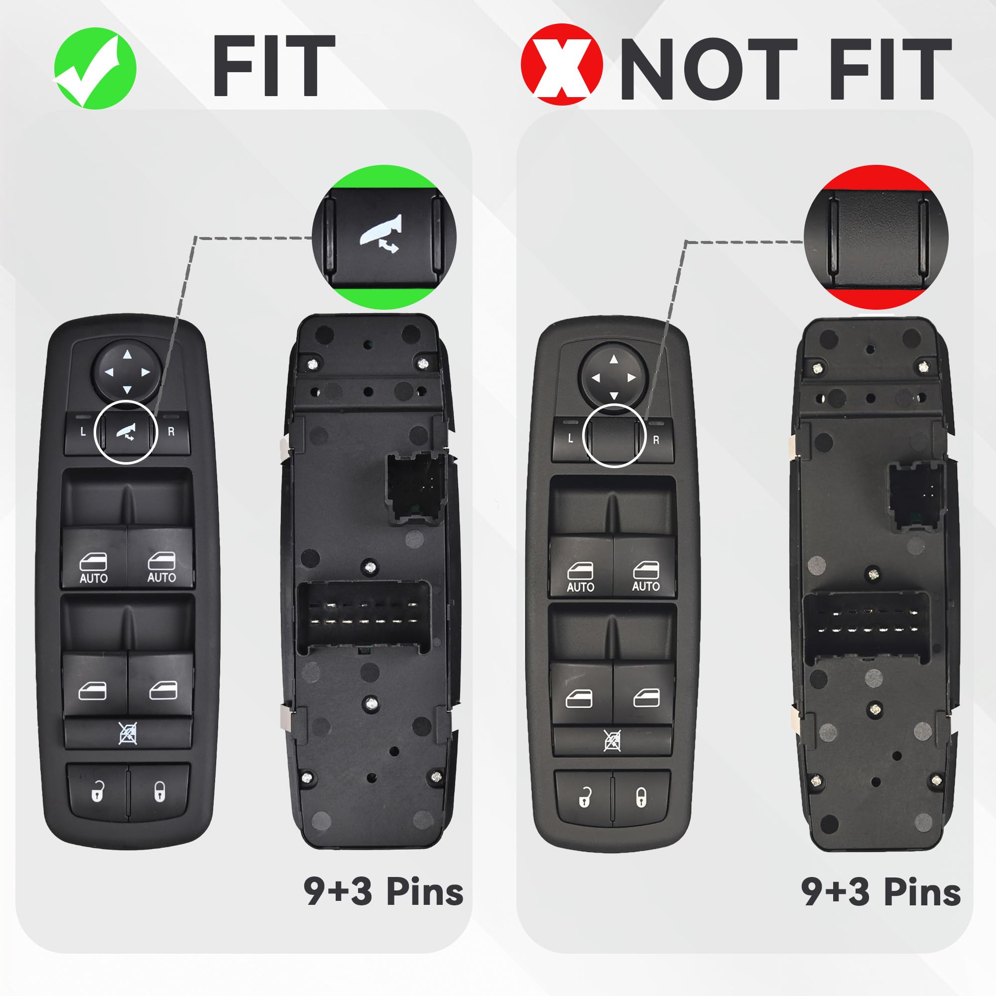Driver Side Master Power Window Switch 9 Pins + 3Pins Compatible with 2012-2015 17-19 Dodge Grand Caravan 2013-2015 Ram 1500 2500 2015 Ram 3500 2012-2015 Town&Country Replaces# 68110867AB 68110867AA - Image 4