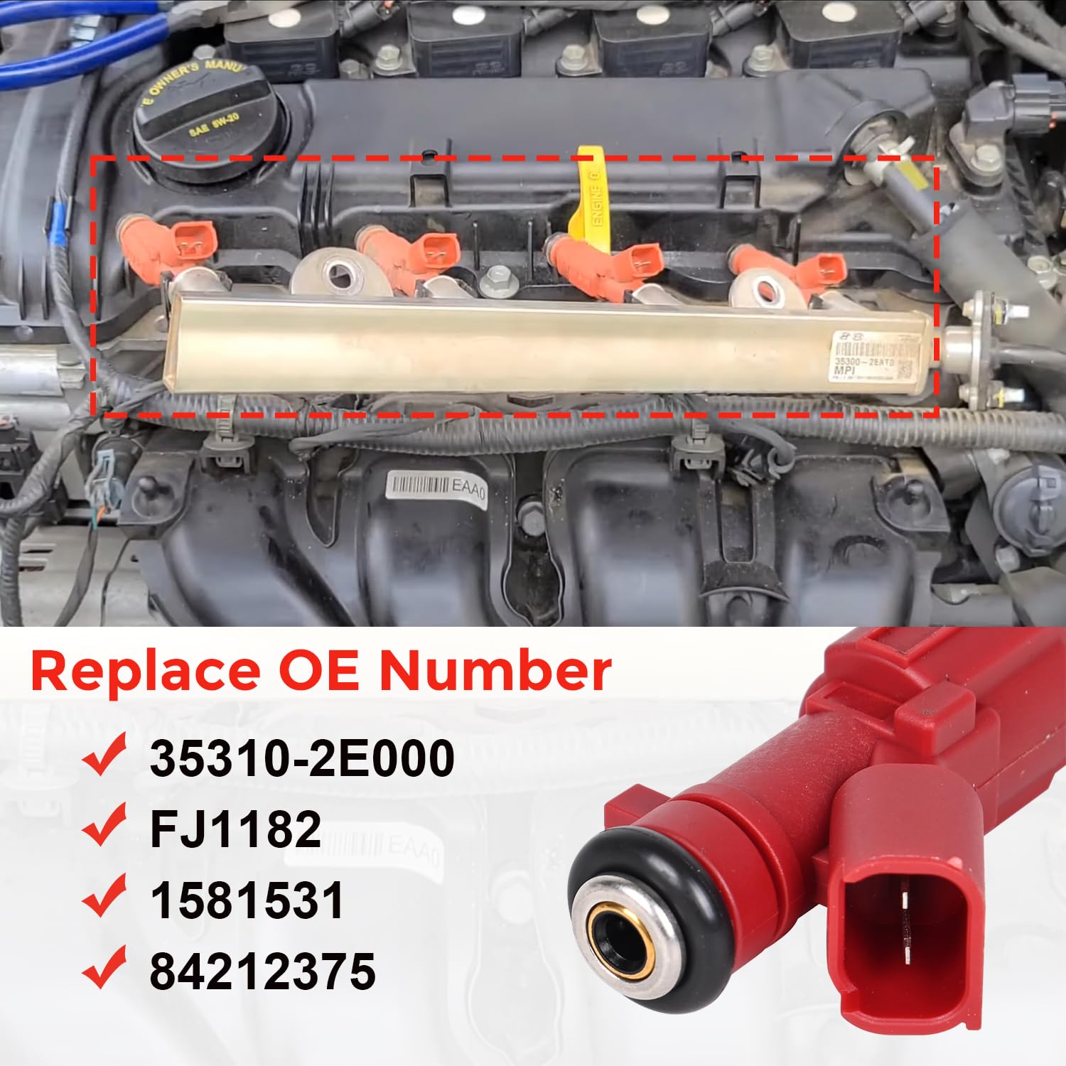 Fuel Injectors 12 Holes 35310-2E000 Compatible with Hyundai 1.8 Elantra 2011 2012 2013 2014 2015 2016 Kia Forte 2014-2016 Replace 842-12375（4Pcs） - Image 4