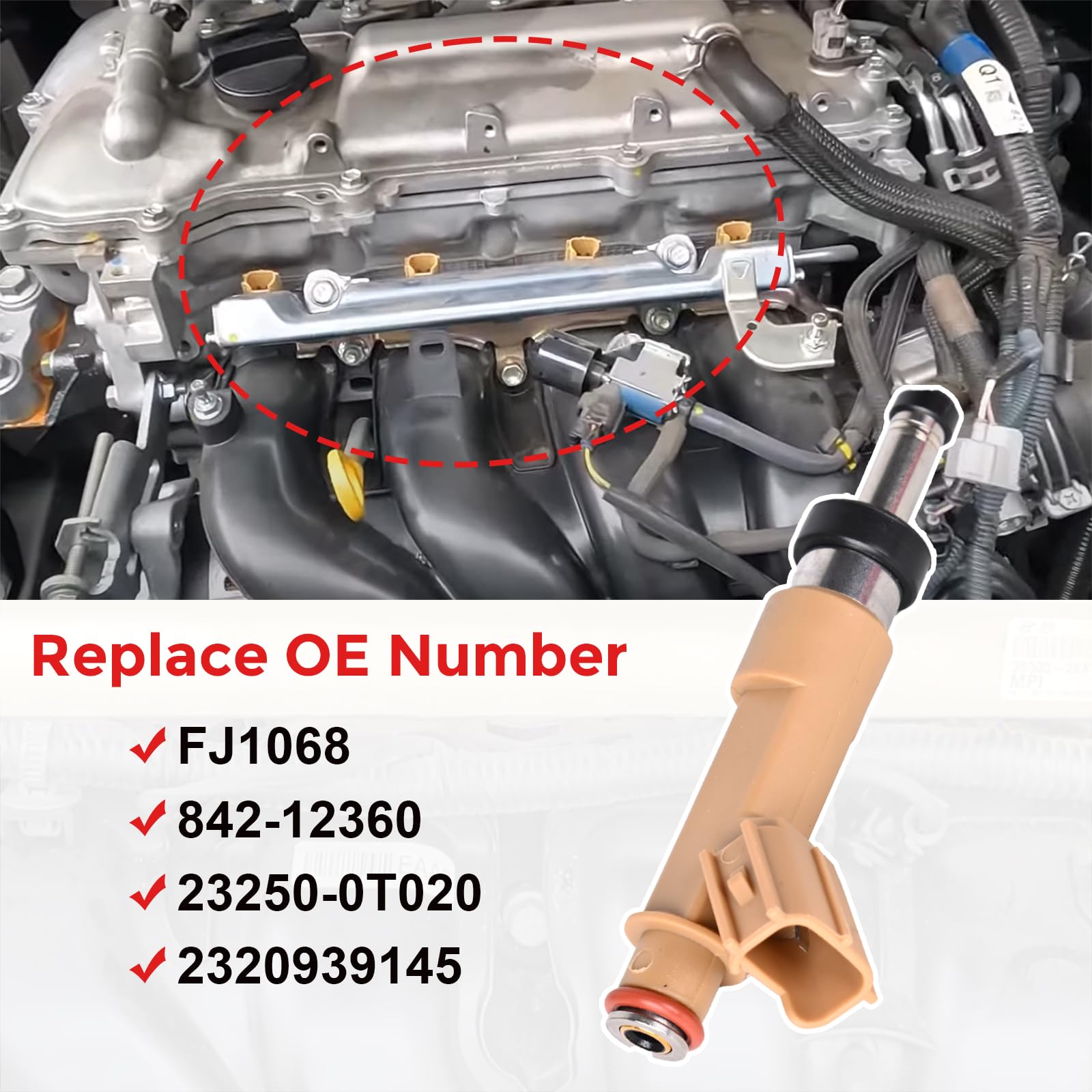 Fuel Injectors 23250-0T020 Set of 4 Compatible with Toyota Corolla 2009-2019 Matrix 2009-2013 Scion xD 2008-2009 1.8 L Replace# 23209-09140 23209-39145 12 Holes - Image 4