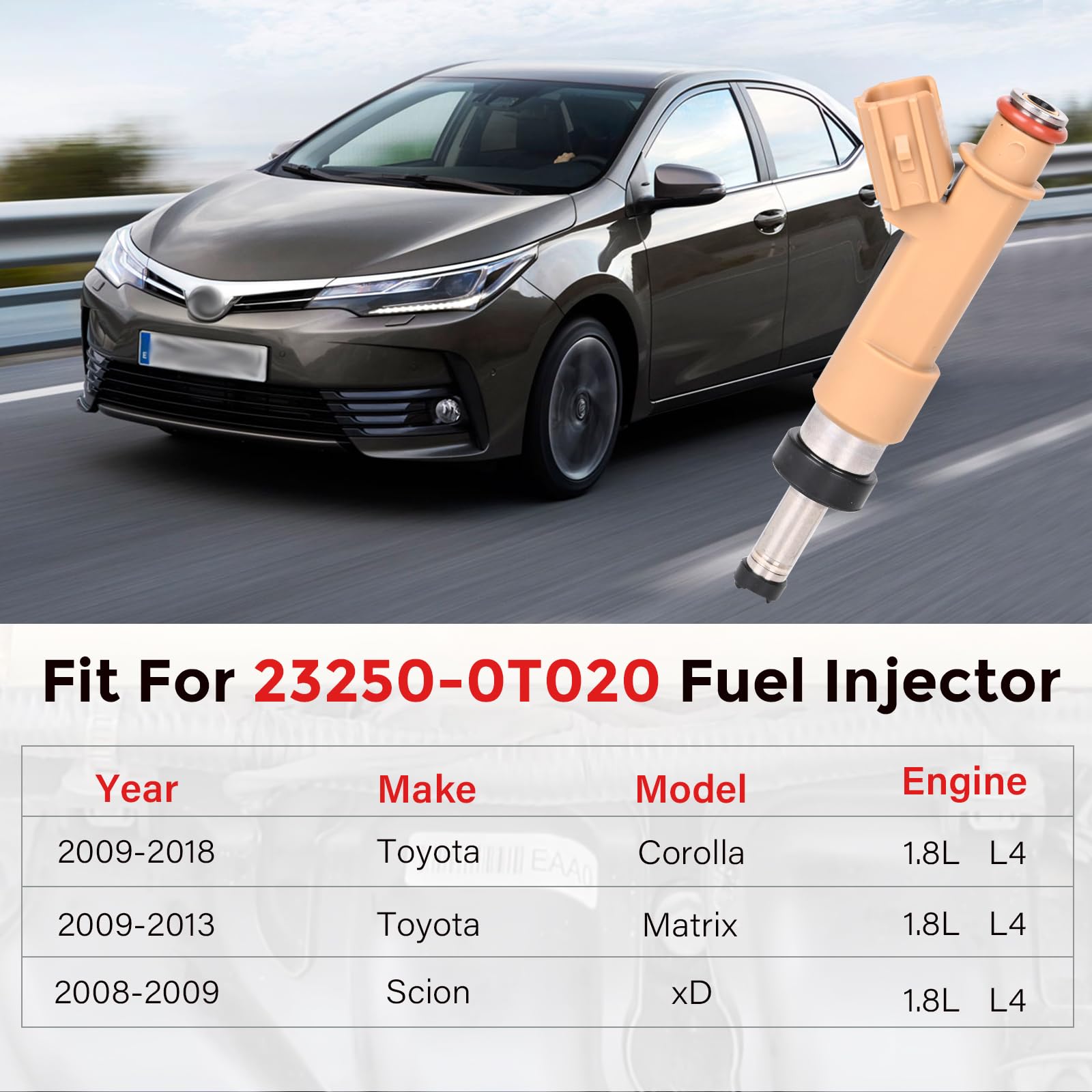 Fuel Injectors 23250-0T020 Set of 4 Compatible with Toyota Corolla 2009-2019 Matrix 2009-2013 Scion xD 2008-2009 1.8 L Replace# 23209-09140 23209-39145 12 Holes - Image 5