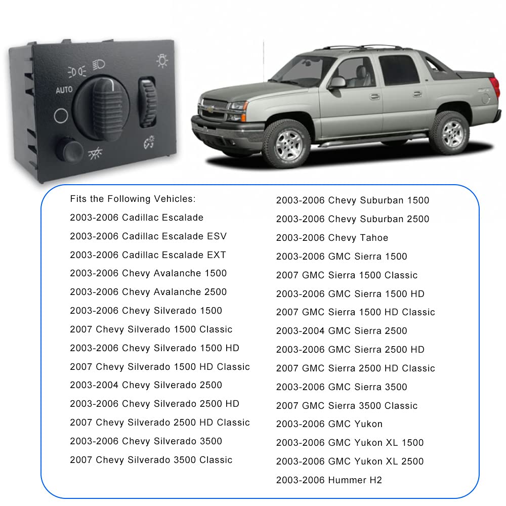 Headlight Switch Headlamp Dimmer Switch Compatible with Chevy Silverado Suburban Tahoe Avalanche GMC Sierra Yukon Cadillac Escalade | Replace# 19381535, 15176678, 15194803 - Image 8