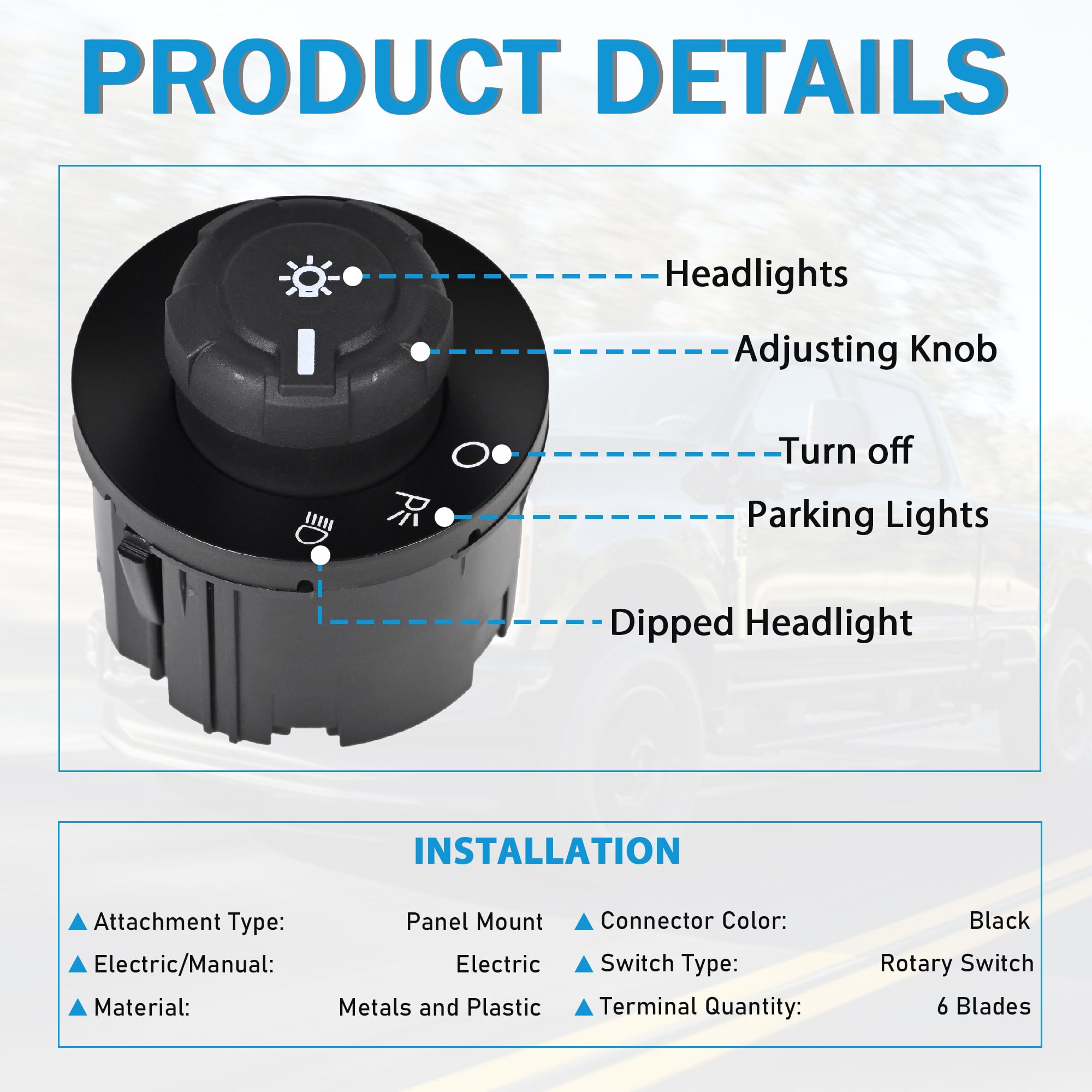 Headlight Switch knob Instrument Panel Headlamp Dimmer Switch Compatible with Ford 2009-2014 F-150, 2011-2016 F-250 F-350 F-450 F-550 Super Duty &2010-2014 Lincoln Mark LT, Without Fog Lights - Image 3