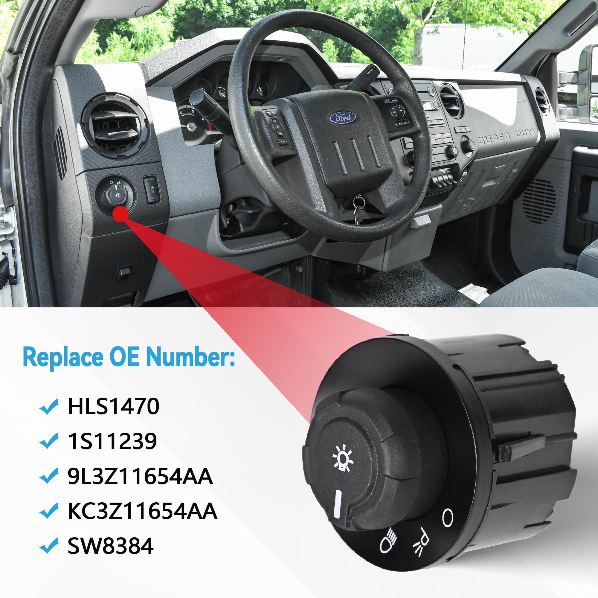 Headlight Switch knob Instrument Panel Headlamp Dimmer Switch Compatible with Ford 2009-2014 F-150, 2011-2016 F-250 F-350 F-450 F-550 Super Duty &2010-2014 Lincoln Mark LT, Without Fog Lights - Image 4