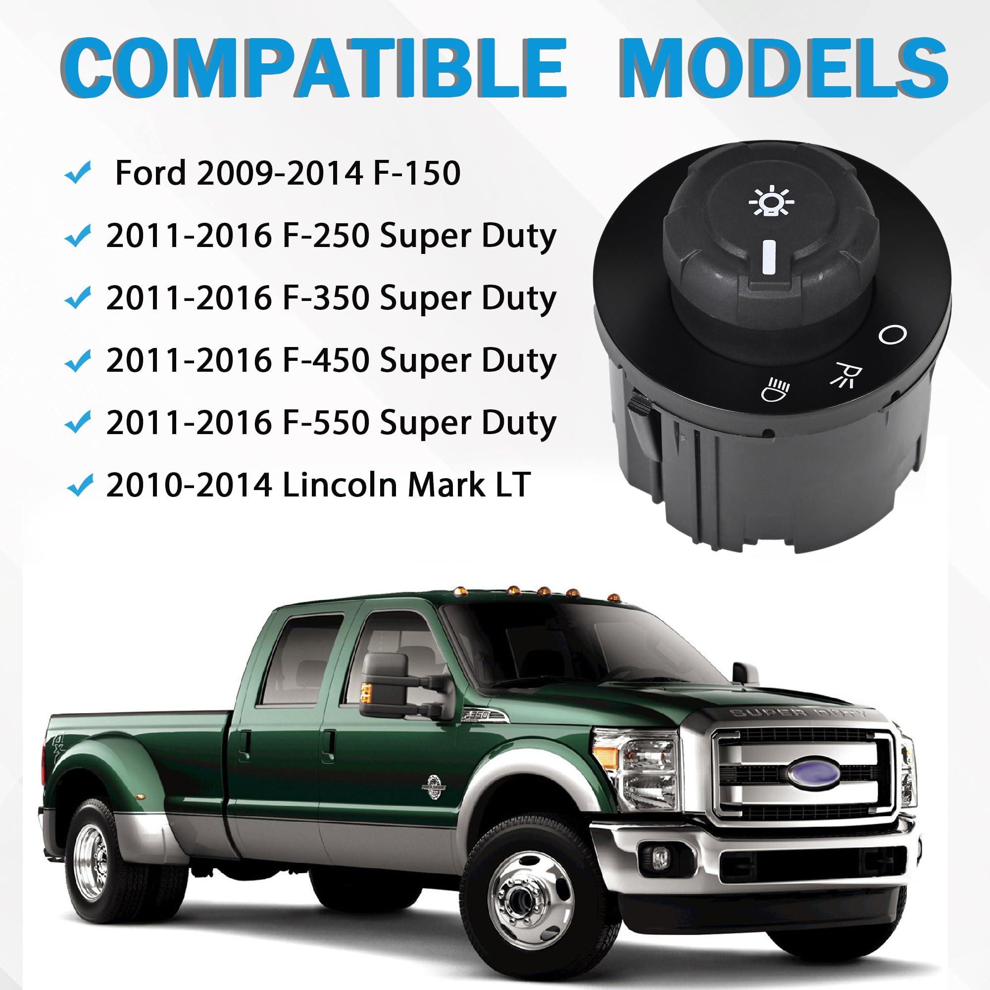 Headlight Switch knob Instrument Panel Headlamp Dimmer Switch Compatible with Ford 2009-2014 F-150, 2011-2016 F-250 F-350 F-450 F-550 Super Duty &2010-2014 Lincoln Mark LT, Without Fog Lights - Image 5