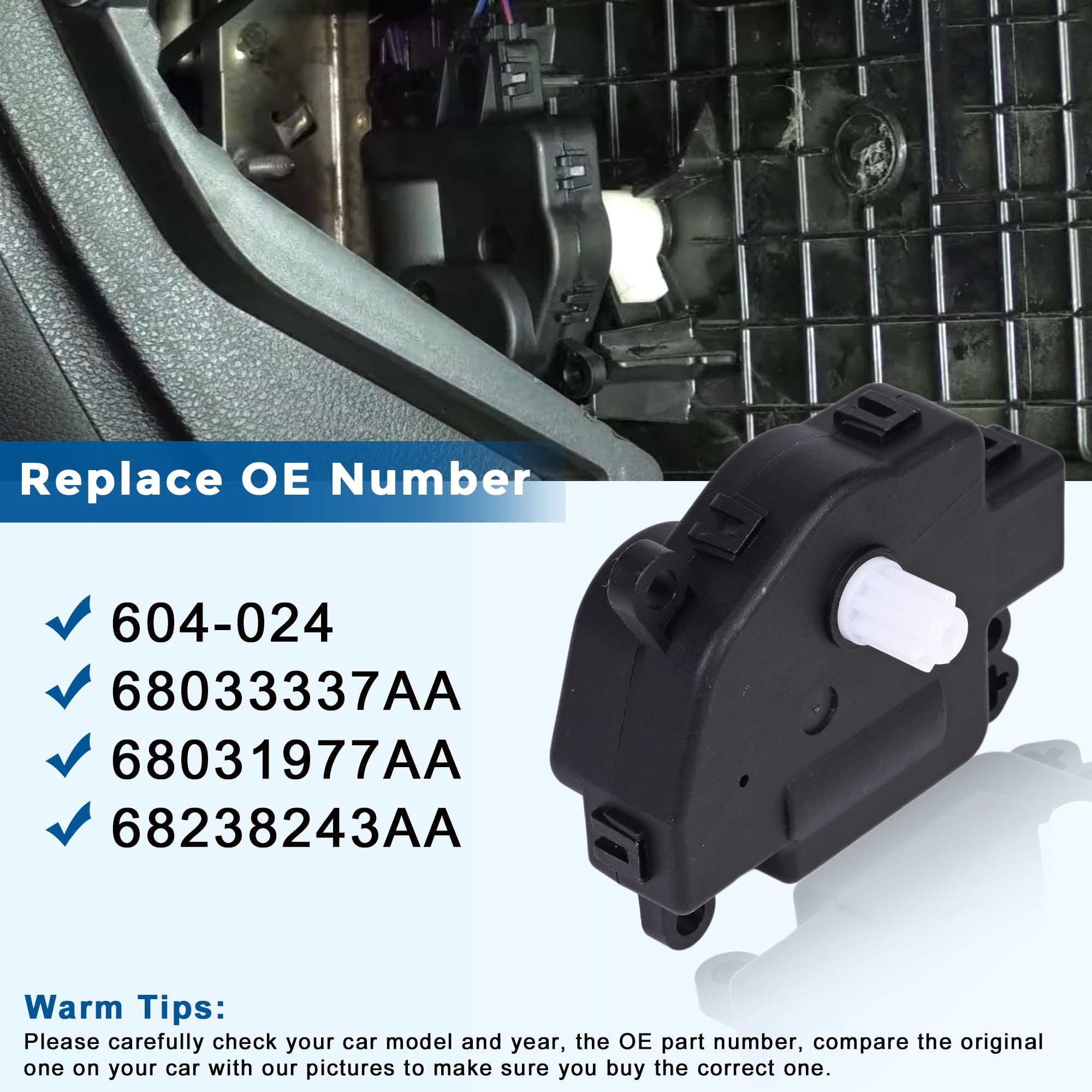 HVAC Blend Door Actuator 604-024 Fits for Chrysler 300 Dodge Charger Challenger Grand Caravan Heater Air Door Actuator Motor Replaces 68033337AA 68238243AA 68031977AA - Image 5