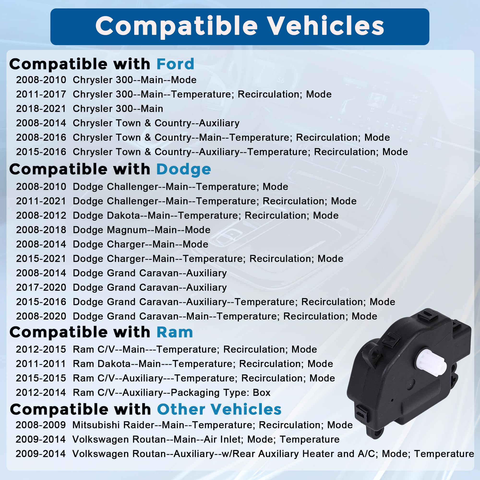 HVAC Blend Door Actuator 604-024 Fits for Chrysler 300 Dodge Charger Challenger Grand Caravan Heater Air Door Actuator Motor Replaces 68033337AA 68238243AA 68031977AA - Image 6