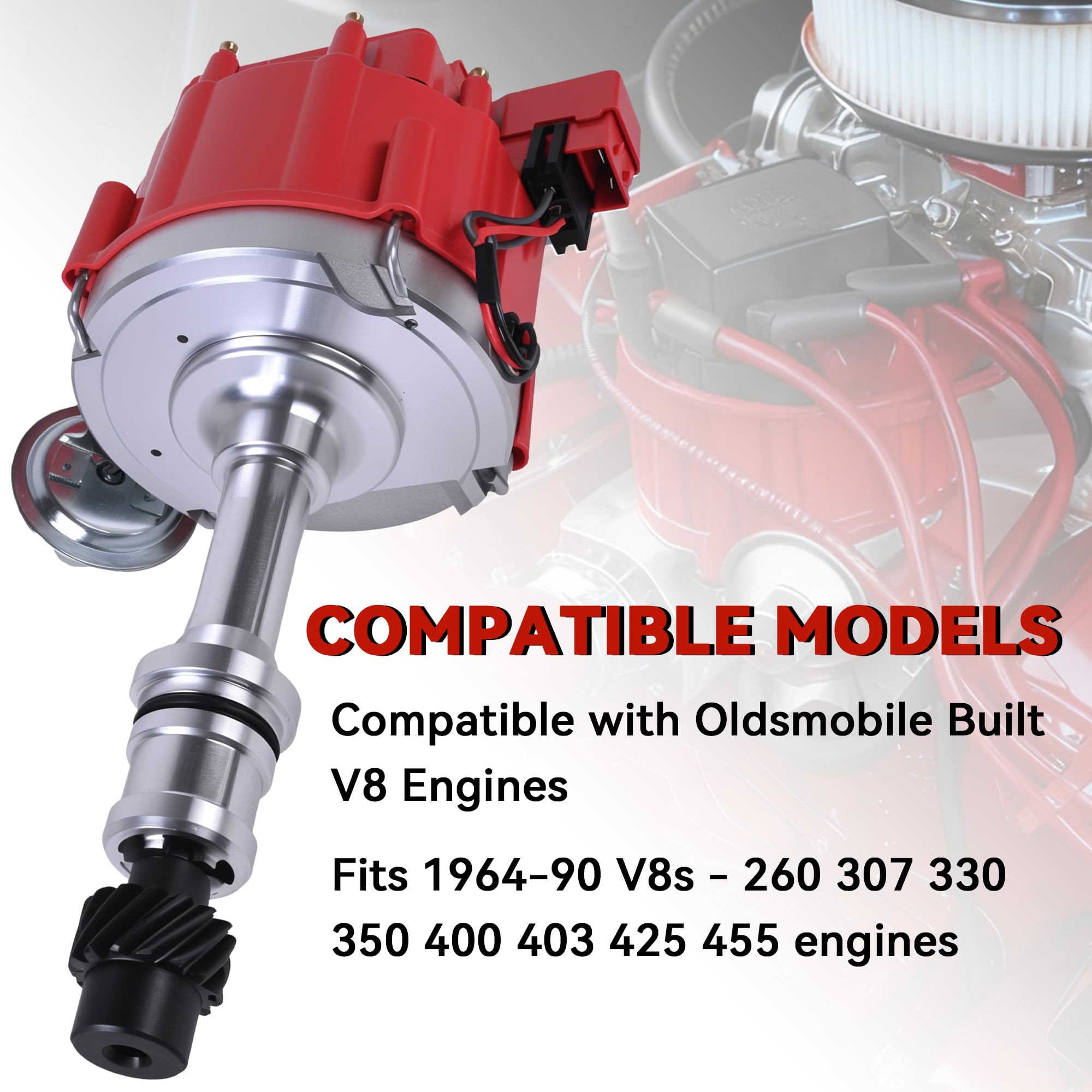 Ignition Distributor With Cap & Rotor Compatible With 1968-1976 Oldsmobile Olds V8 260 307 330 350 400 403 425 455 Engine Replace 1045511 403RHEI PC6009 PE328 HEI Distributor - Image 3