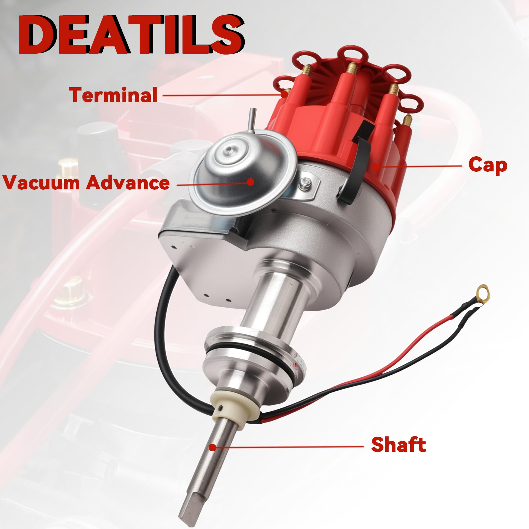 Ignition Distributor With Cap & Rotor Compatible With Dodge Chrysler Small Block Mopar 318 340 360 Replace PC7006 1131811 JM6513R HEI Distributor - Image 4