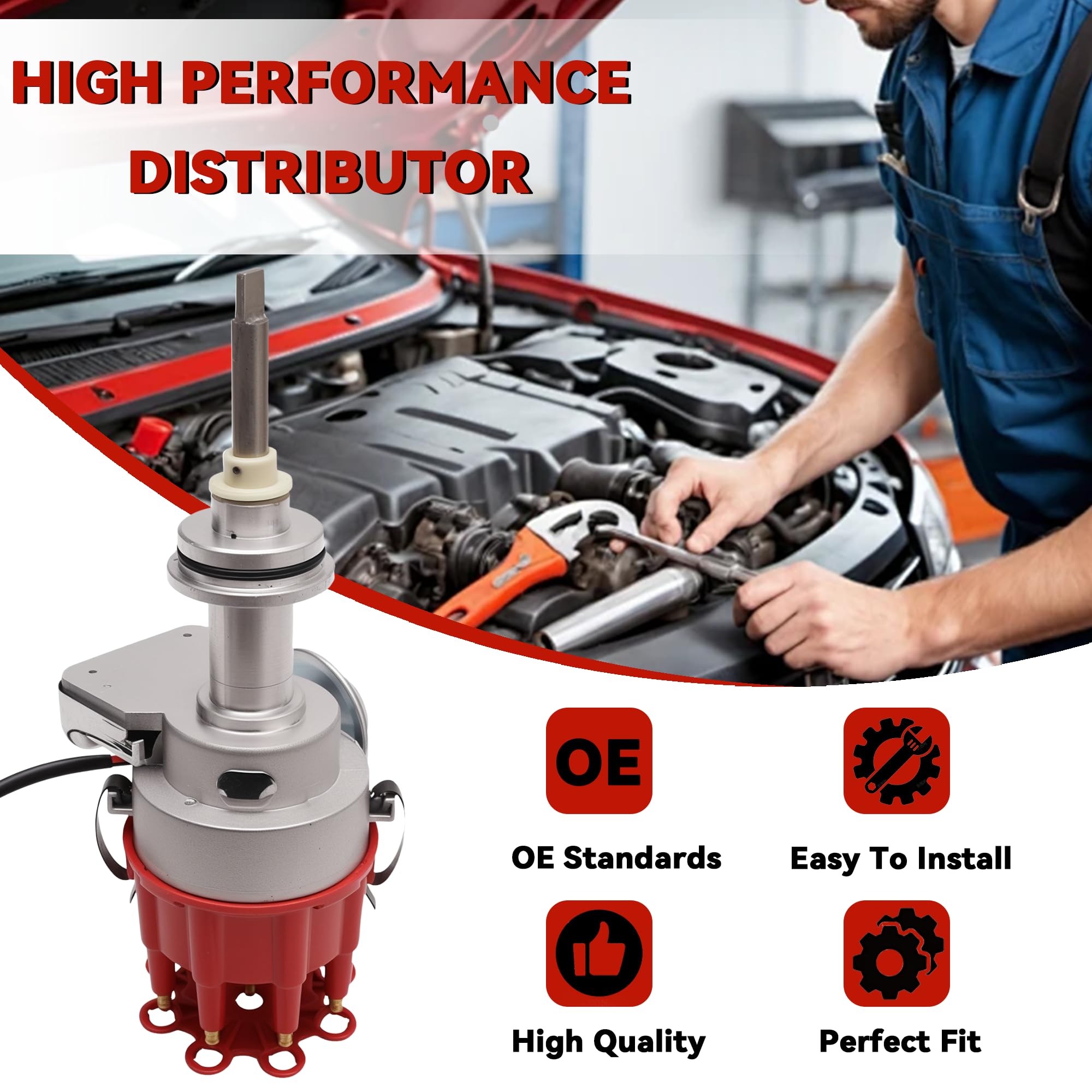 Ignition Distributor With Cap & Rotor Compatible With Dodge Chrysler Small Block Mopar 318 340 360 Replace PC7006 1131811 JM6513R HEI Distributor - Image 5