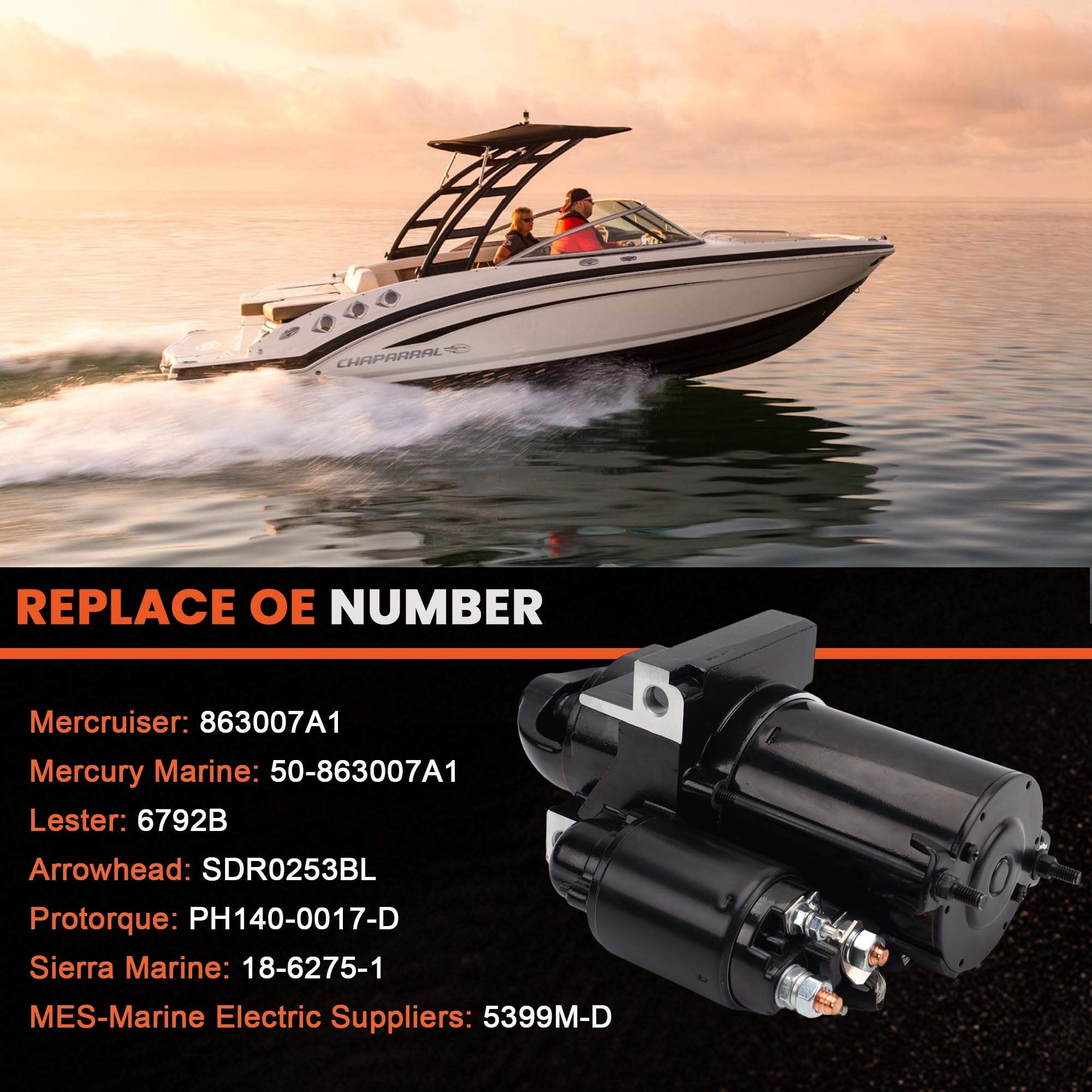 New Starter 6792BN Compatible with 1996-2007 Mercruiser Penta 4.3 5.0 5.7 6.2 7.4 8.1 8.2 V6 V8 Engine Mercury Marine 50-863007A1 WAI Arco 30433 30460 ARC30433 57-30433 3660566-3 3857747 3885317 - Image 4