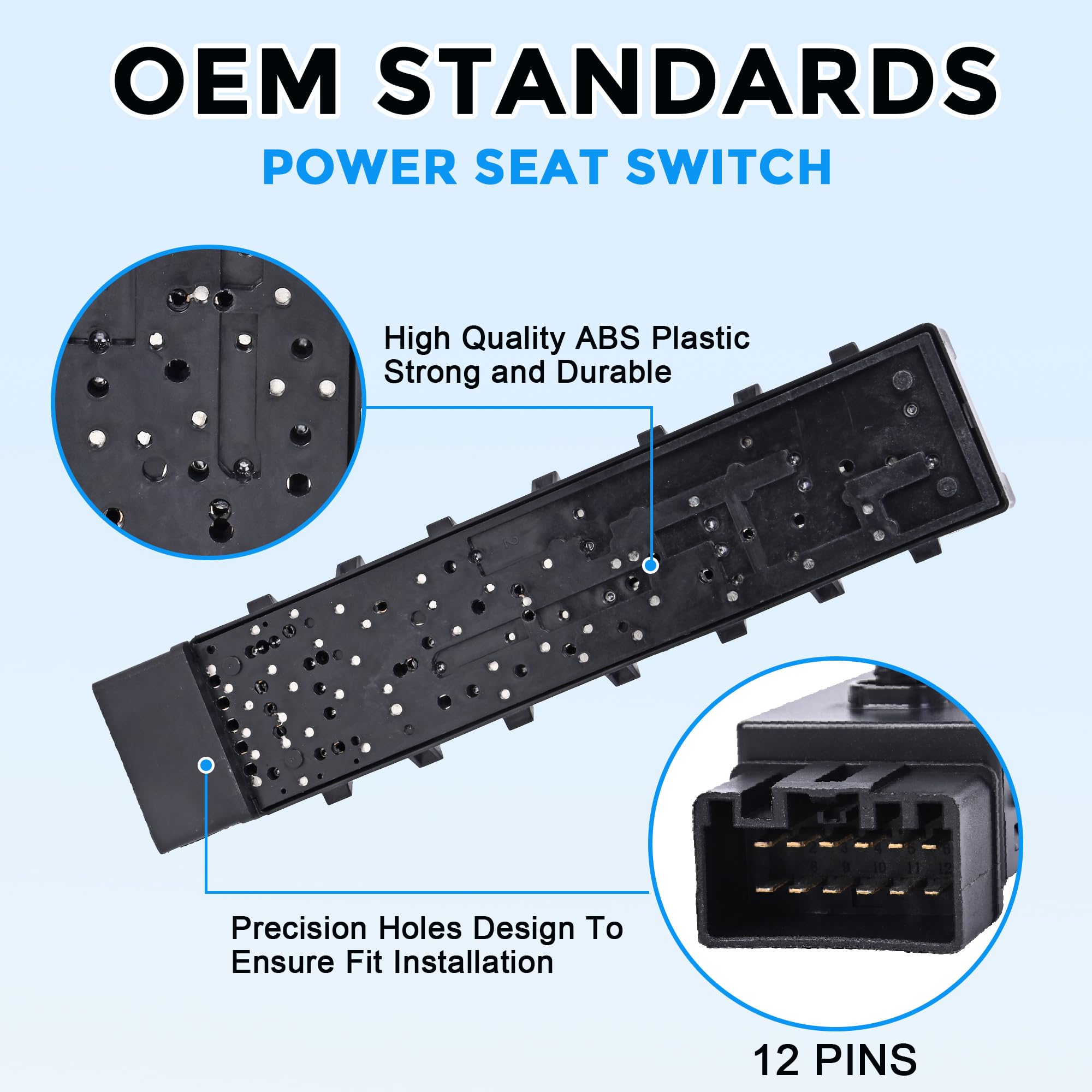 Power Seat Switch Passenger Side Adjustment Compatible with Ford 2006-2019, Lincoln 2006-2019, Mercury 2006-2011, Replaces 9L3Z14A701FA, DE9Z14A701BA, SW7337，Front Right - Image 3