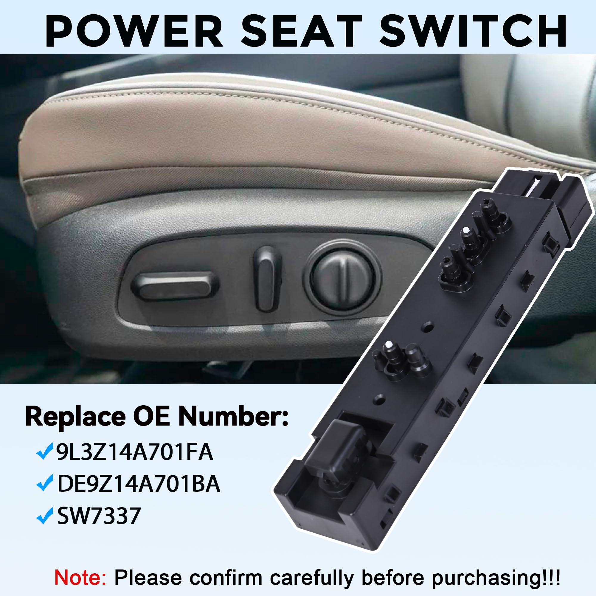 Power Seat Switch Passenger Side Adjustment Compatible with Ford 2006-2019, Lincoln 2006-2019, Mercury 2006-2011, Replaces 9L3Z14A701FA, DE9Z14A701BA, SW7337，Front Right - Image 5