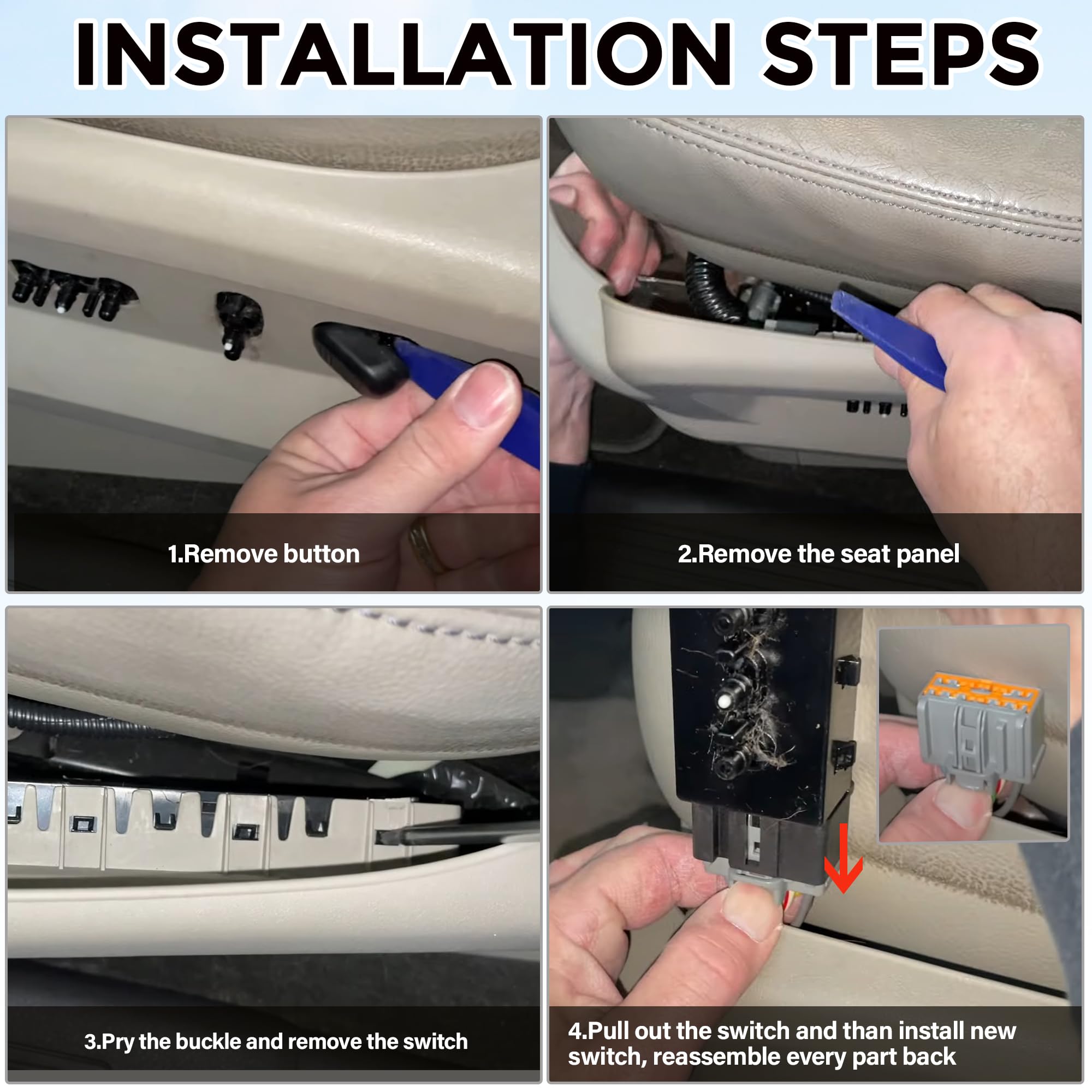 Power Seat Switch Passenger Side Adjustment Compatible with Ford 2006-2019, Lincoln 2006-2019, Mercury 2006-2011, Replaces 9L3Z14A701FA, DE9Z14A701BA, SW7337，Front Right - Image 6