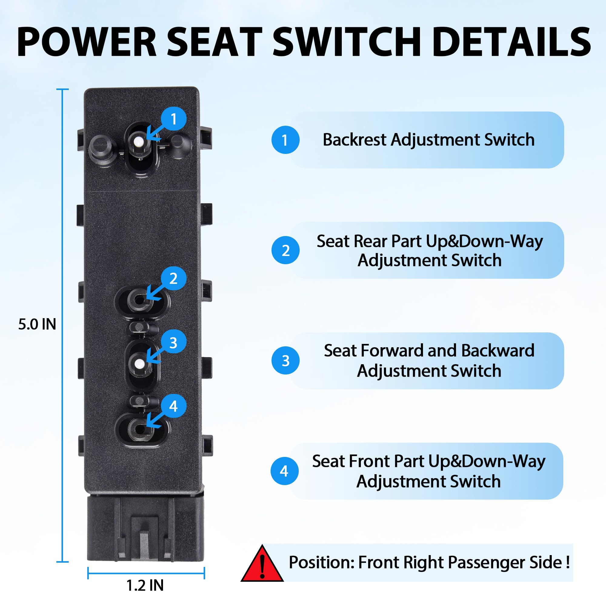 Power Seat Switch Passenger Side Seat Switch Compatible with 2007-2014 Buick Lacrosse Chevy Avalanche Silverado Surban GMC Sierra Yukon Replacement for 12451498 25974715 - Image 3