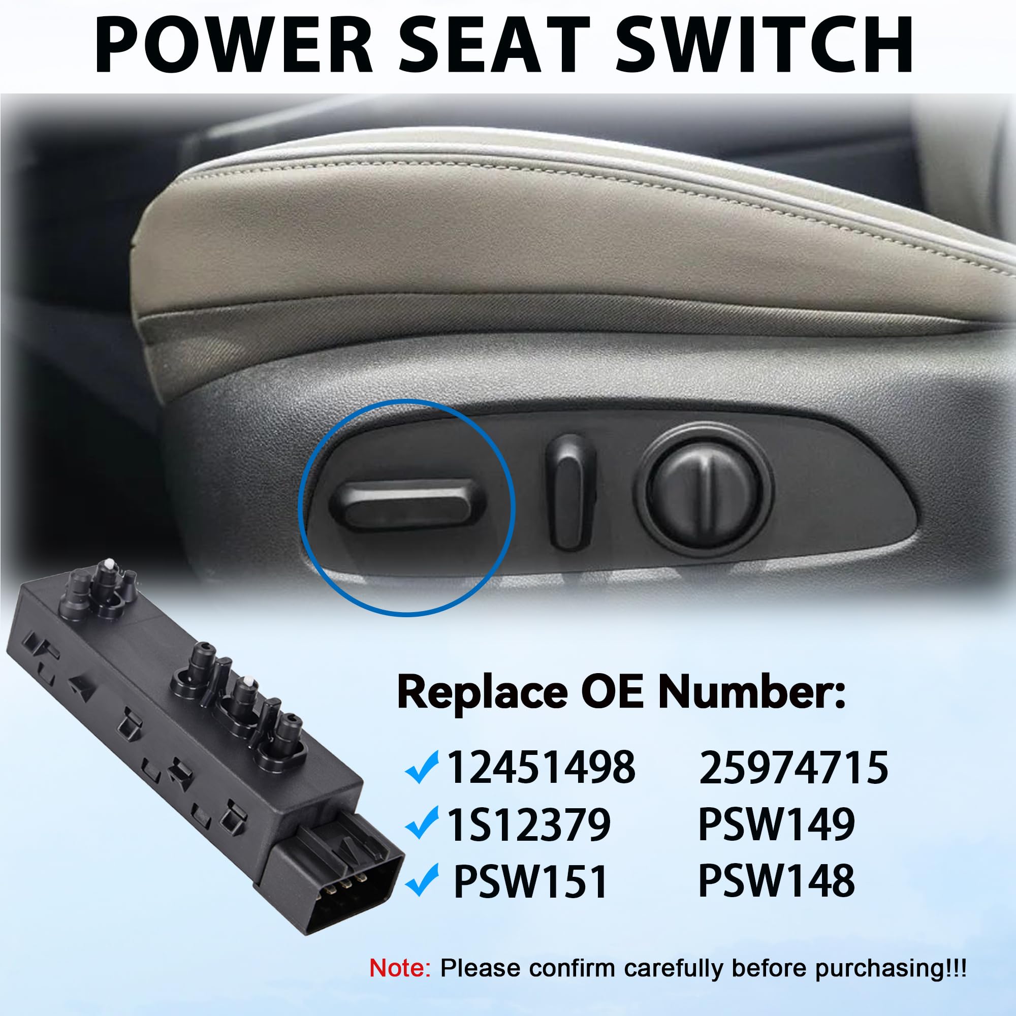 Power Seat Switch Passenger Side Seat Switch Compatible with 2007-2014 Buick Lacrosse Chevy Avalanche Silverado Surban GMC Sierra Yukon Replacement for 12451498 25974715 - Image 4