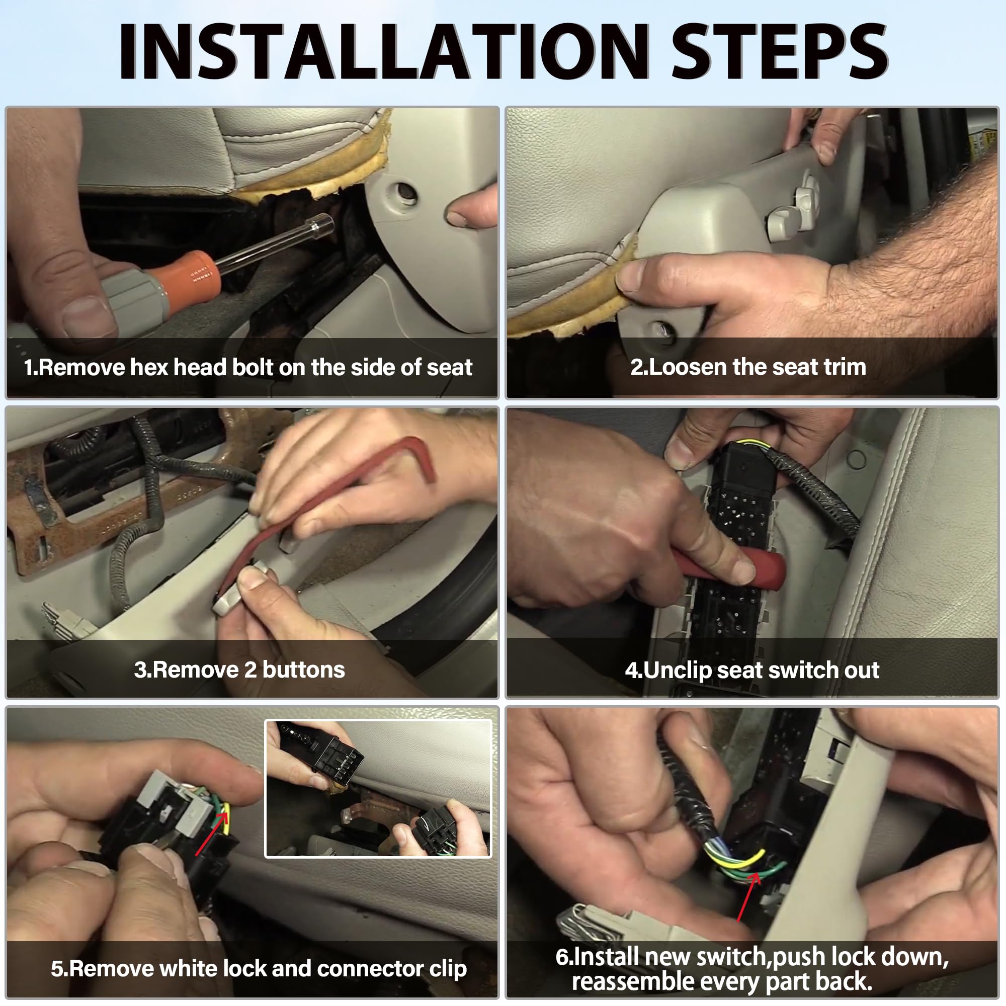 Power Seat Switch Passenger Side Seat Switch Compatible with 2007-2014 Buick Lacrosse Chevy Avalanche Silverado Surban GMC Sierra Yukon Replacement for 12451498 25974715 - Image 7