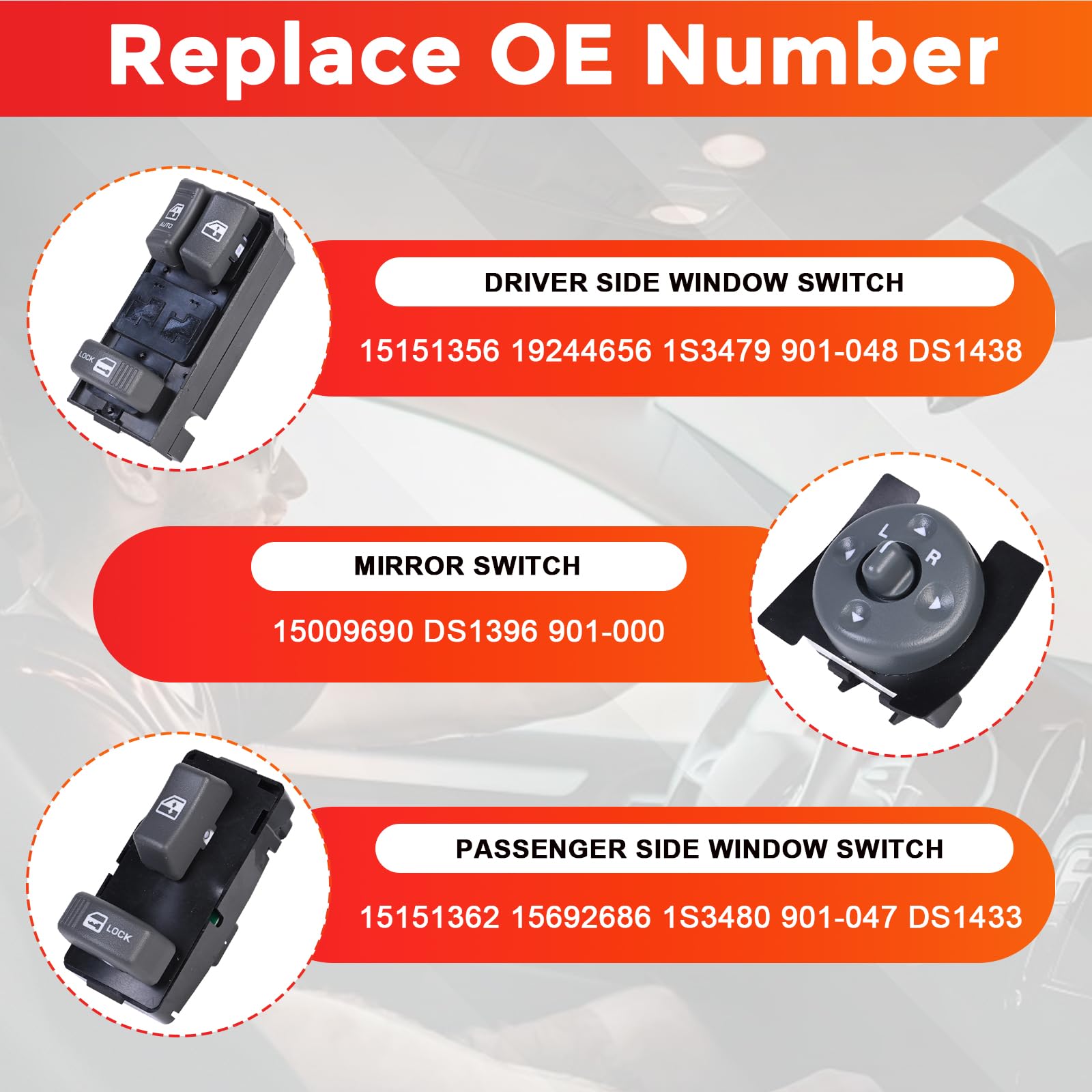 Power Window Switch 2 Door with Mirror Switch Driver & Passenger Side Compatible with 1995-2000 Chevy GMC C1500 C2500 C3500 K1500 K2500 K3500 Tahoe Yukon Replaces# 15151356 15009690 15151362 - Image 4