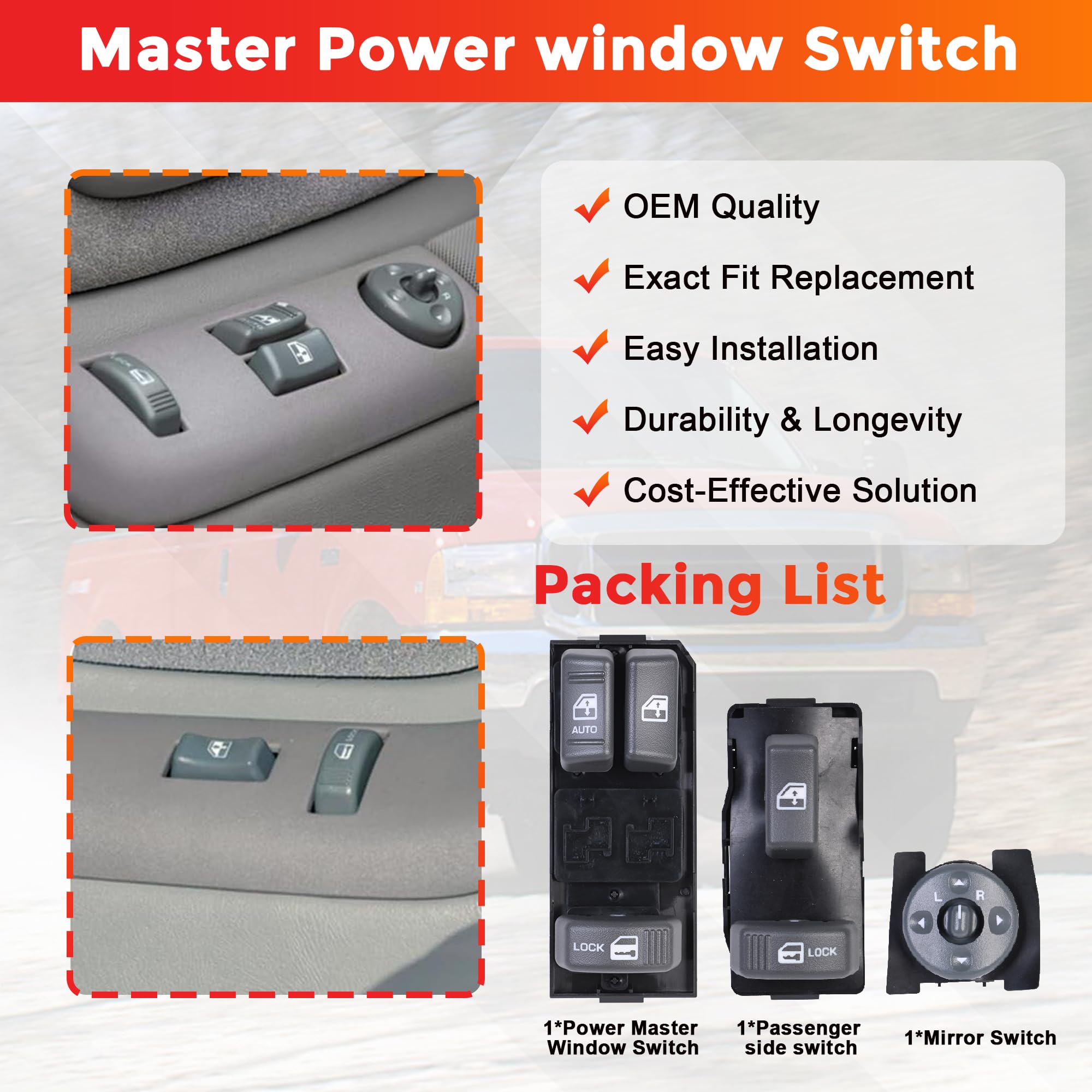 Power Window Switch 2 Door with Mirror Switch Driver & Passenger Side Compatible with 1995-2000 Chevy GMC C1500 C2500 C3500 K1500 K2500 K3500 Tahoe Yukon Replaces# 15151356 15009690 15151362 - Image 7