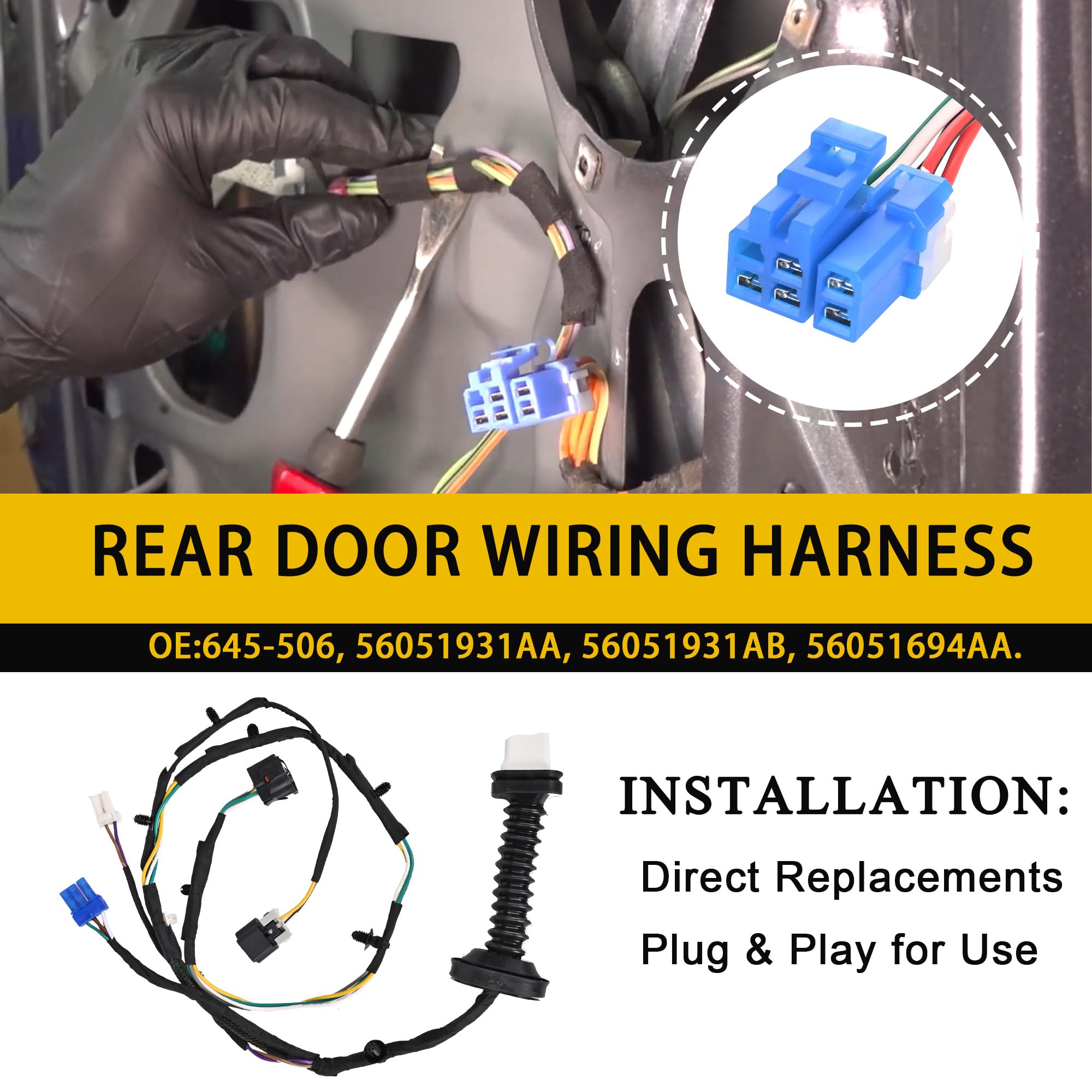 Rear Door Wiring Harness with Connector Wiring Harness Assembly Compatible with 2004-2010 Dodge Ram 1500 2500 3500 4500 5500 Replacement for 6051931AA 56051694AA 645-506 - Image 4