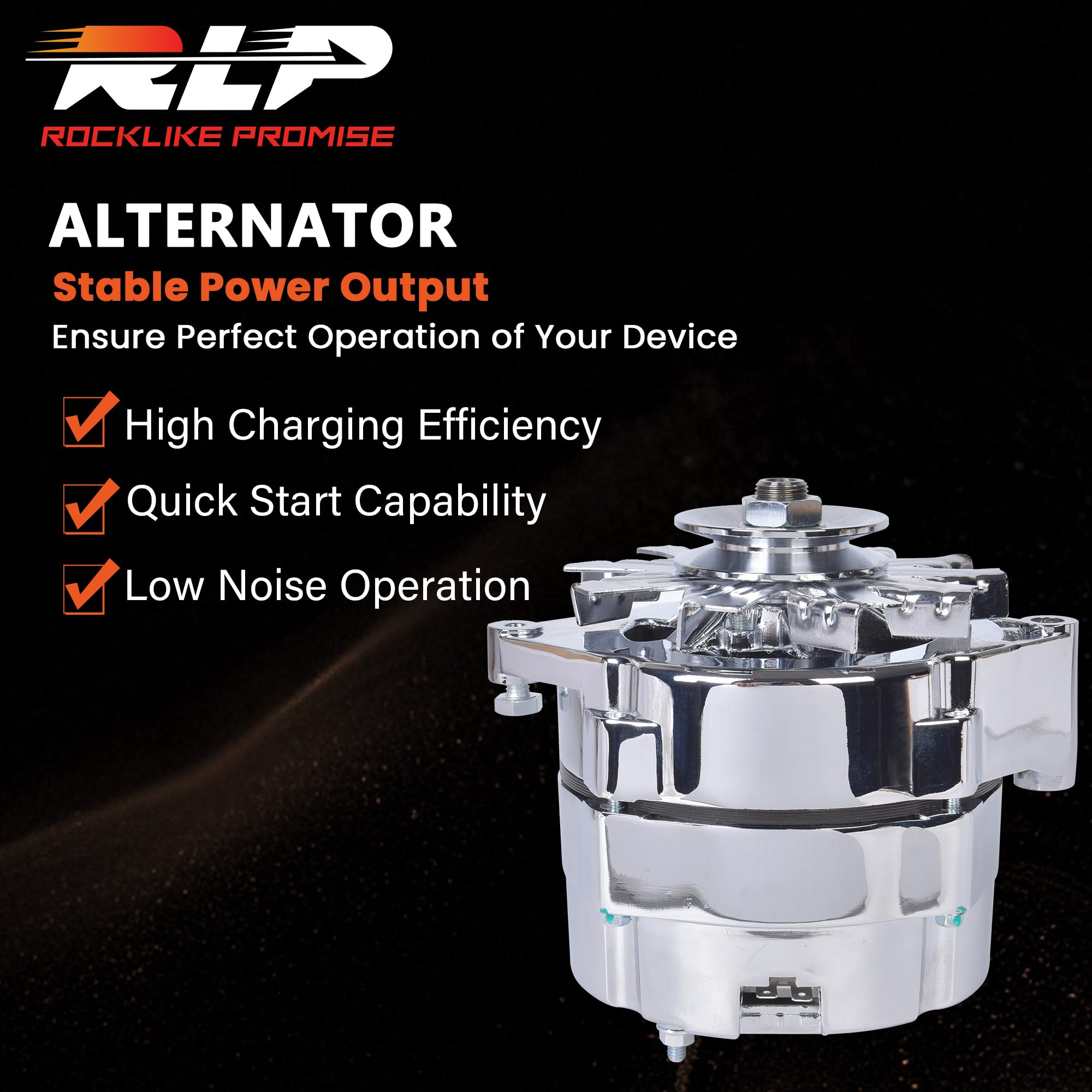 RLP Alternator Chromed 7127-SE105C Compatible with GM 305 350 BBC SBC 1-Wire Self-Exciting 110A 12V - Image 6