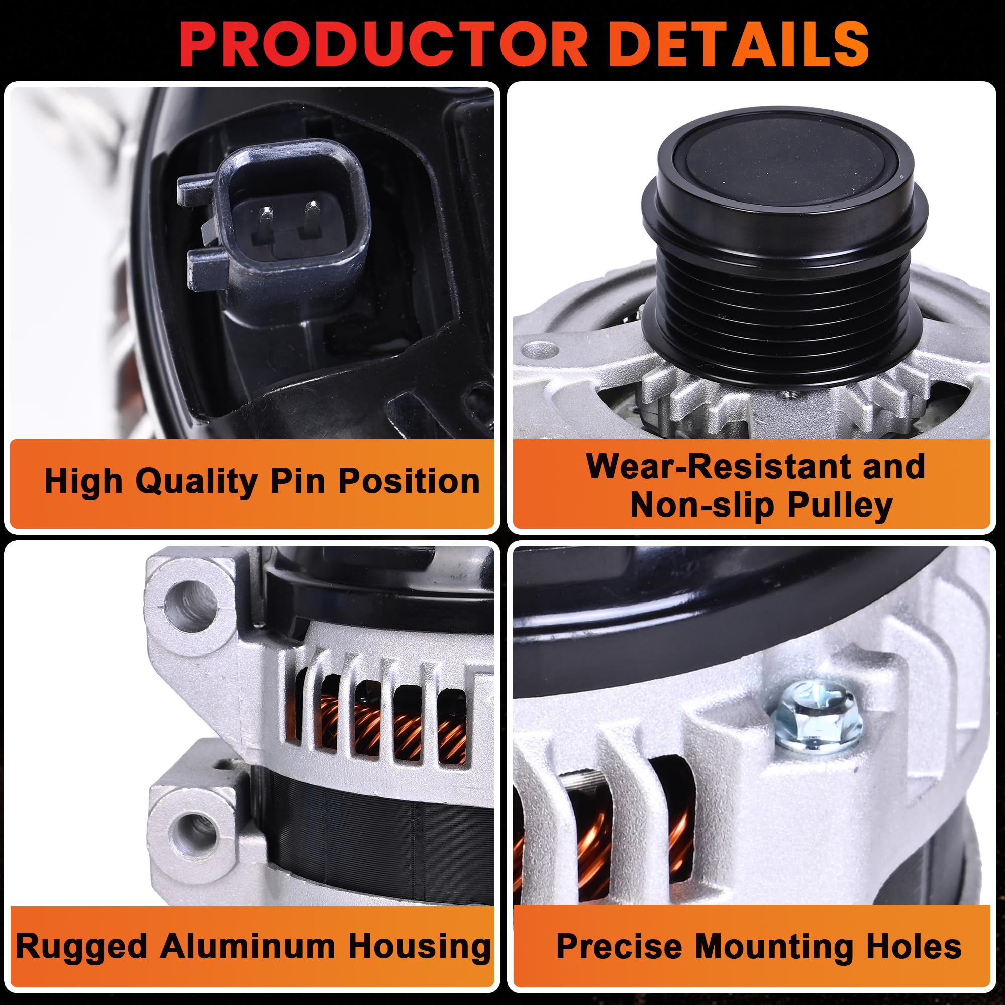 RLP Alternator Compatible with 11-14 Chrysler 200; 11-16 Town & Country; 11-14 Dodge Avenger; 11-20 Grand Caravan; 11-19 Journey & Ram C/V & VW Routan, V6 3.6L, 12V 160 Amp, 6-Groove 04801624AD - Image 3