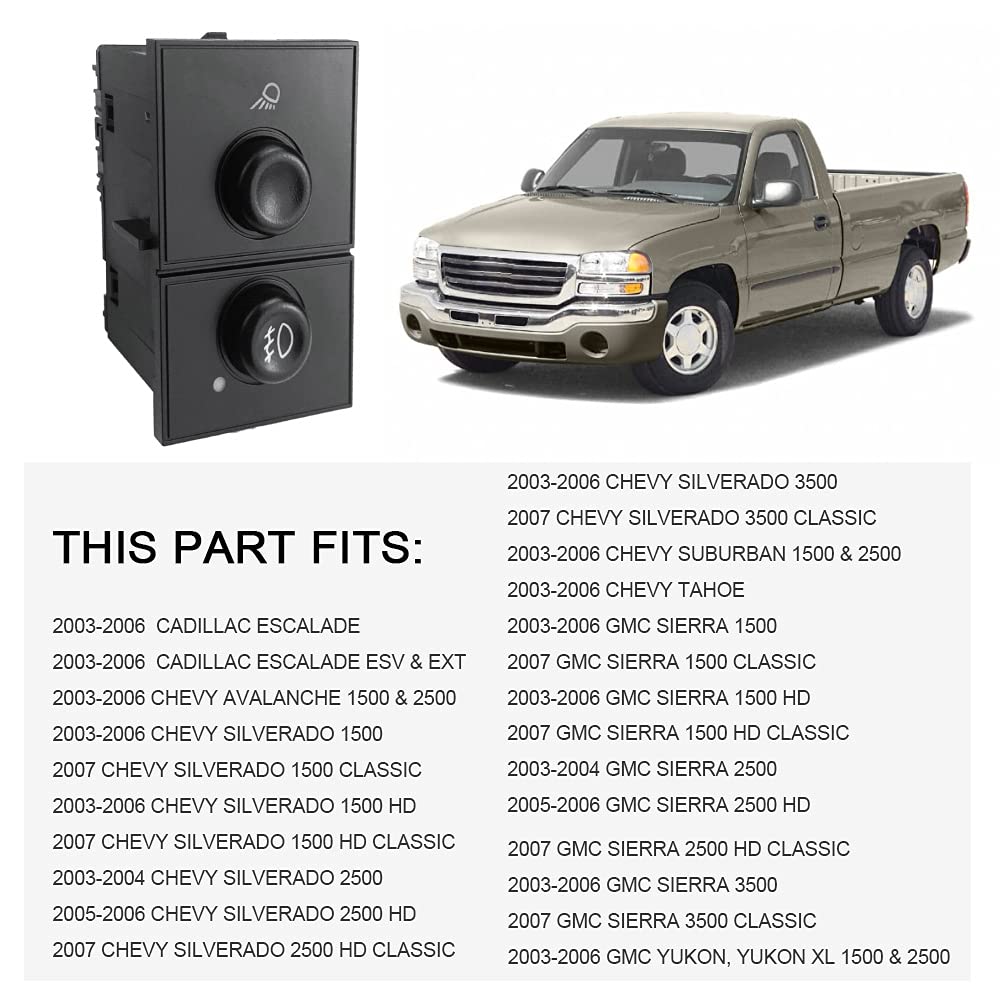 RLP Fog Light Switch Cargo and Fog Lamp Switch Compatible with 2003-2006 Ca-dillac Escalade Chevy Silverado 1500 2500 3500 GMC Sierra 1500 2500 3500 Replaces 15143597 15076588 - Image 6