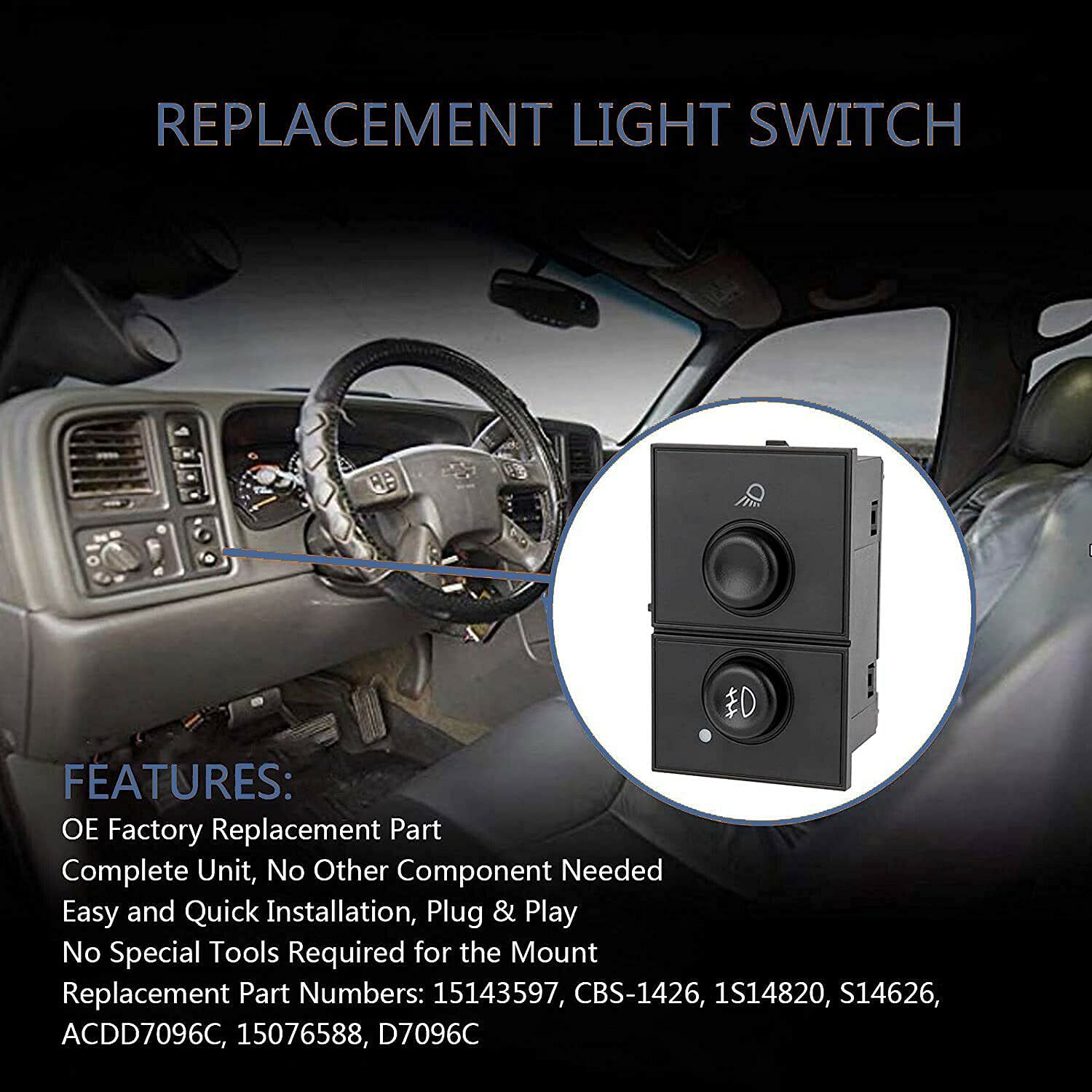RLP Fog Light Switch Cargo and Fog Lamp Switch Compatible with 2003-2006 Ca-dillac Escalade Chevy Silverado 1500 2500 3500 GMC Sierra 1500 2500 3500 Replaces 15143597 15076588 - Image 7