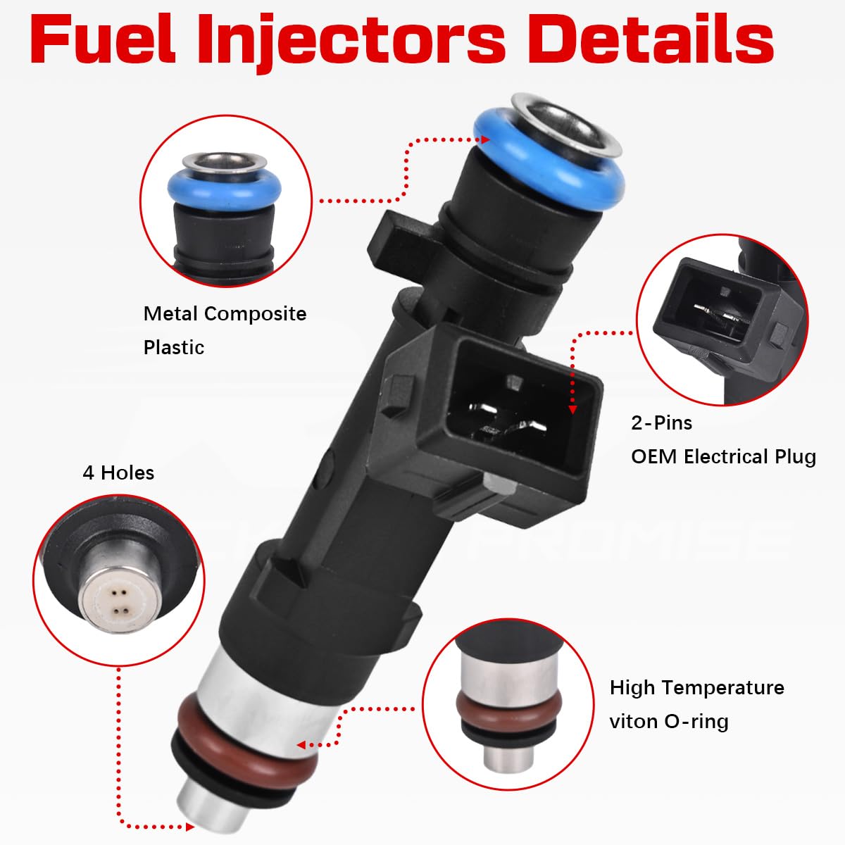 RLP Fuel Injectors Set of 4 Compatible with Chevy 2011-2015 Cruze 2016 Cruze Limeited 2012-2016 2018 Sonic 2013-2016 Trax & Buick 2013-2019 Encore 1.4L Replace# 0280158205 FJ1150 4 Holes - Image 3