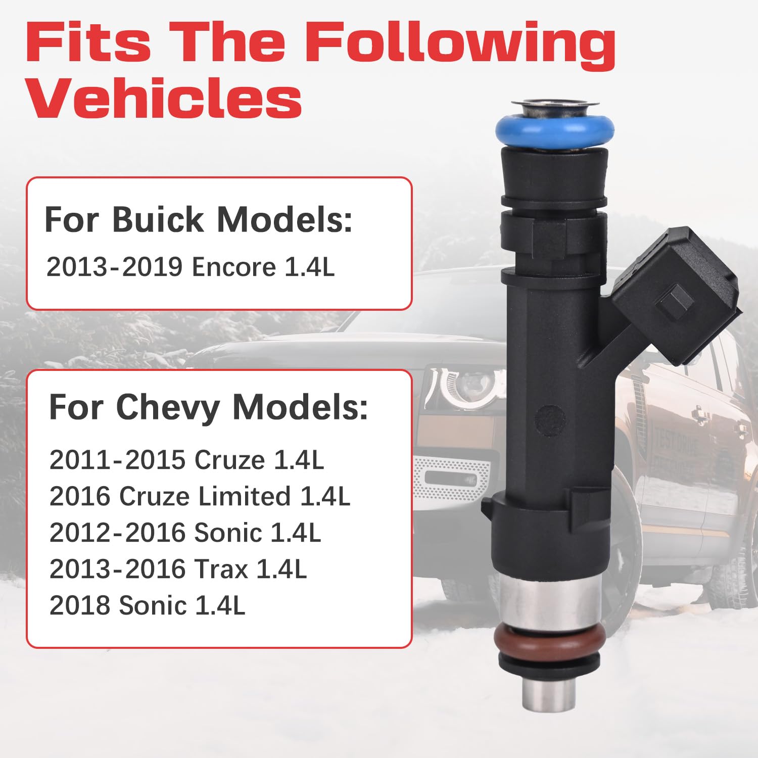 RLP Fuel Injectors Set of 4 Compatible with Chevy 2011-2015 Cruze 2016 Cruze Limeited 2012-2016 2018 Sonic 2013-2016 Trax & Buick 2013-2019 Encore 1.4L Replace# 0280158205 FJ1150 4 Holes - Image 7