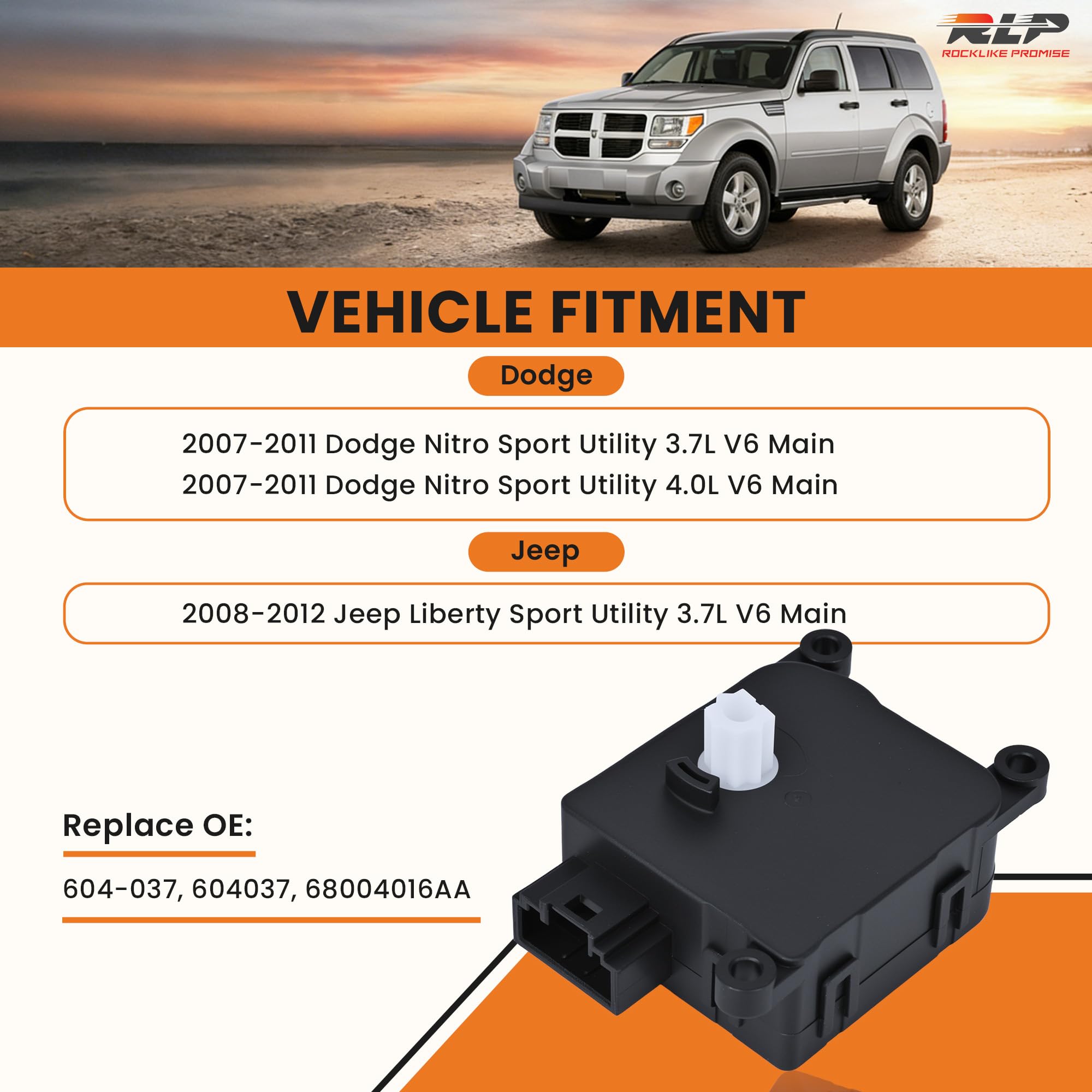RLP HVAC Blend Door Actuator 604-037 Fits 2008-2012 Jeep Liberty 3.7L V6, 2007-2011 Dodge Nitro Sport Utility 3.7L/4.0L V6, Replaces OE# 68004016AA Main Mode Actuator - Image 3
