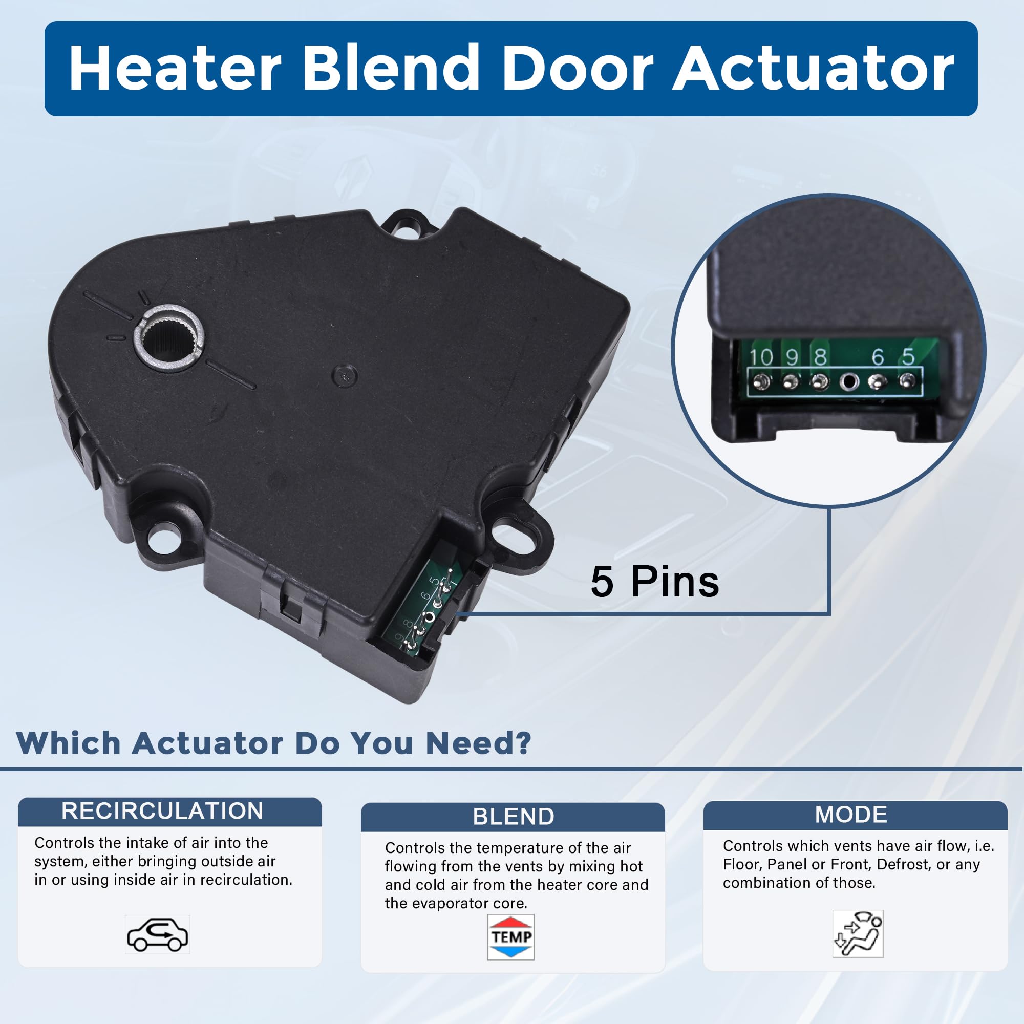 RLP HVAC Blend Door Actuator T3983001 Replacement for 2008-2012 Buick Enclave 2009-2012 Chevy Traverse 2007-2012 GMC Acadia 2007-2010 Outlook Replaces 604-140 20826182 25782069 - Image 3