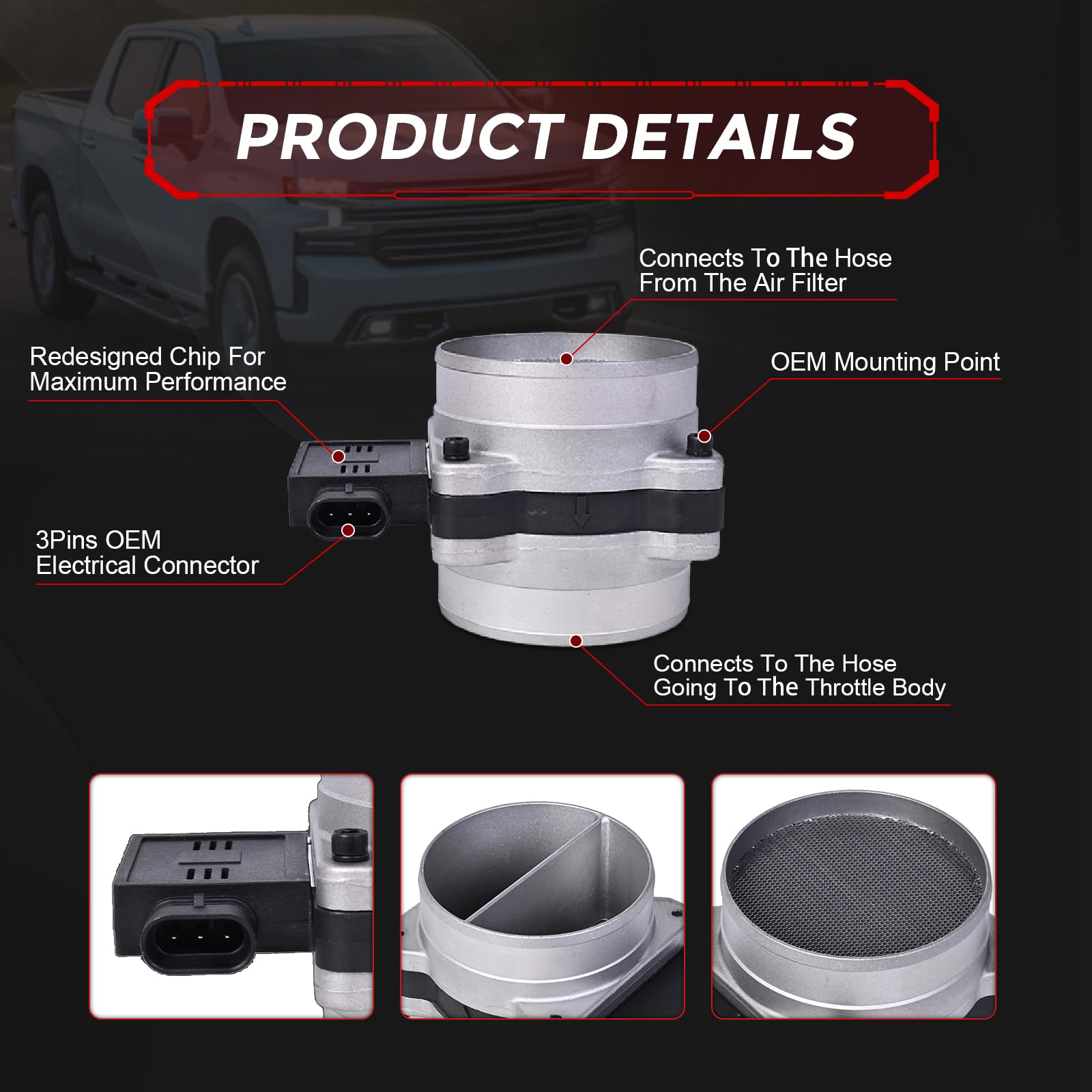 RLP Mass Air Flow Sensor Meter MAF Compatible with 1996-2002 Chevy GMC 1999-2000 Ca-dillac 1994-2004 Pontiac Replaces 19112572 19208522 19208521 AF10056 SK2452067 - Image 3