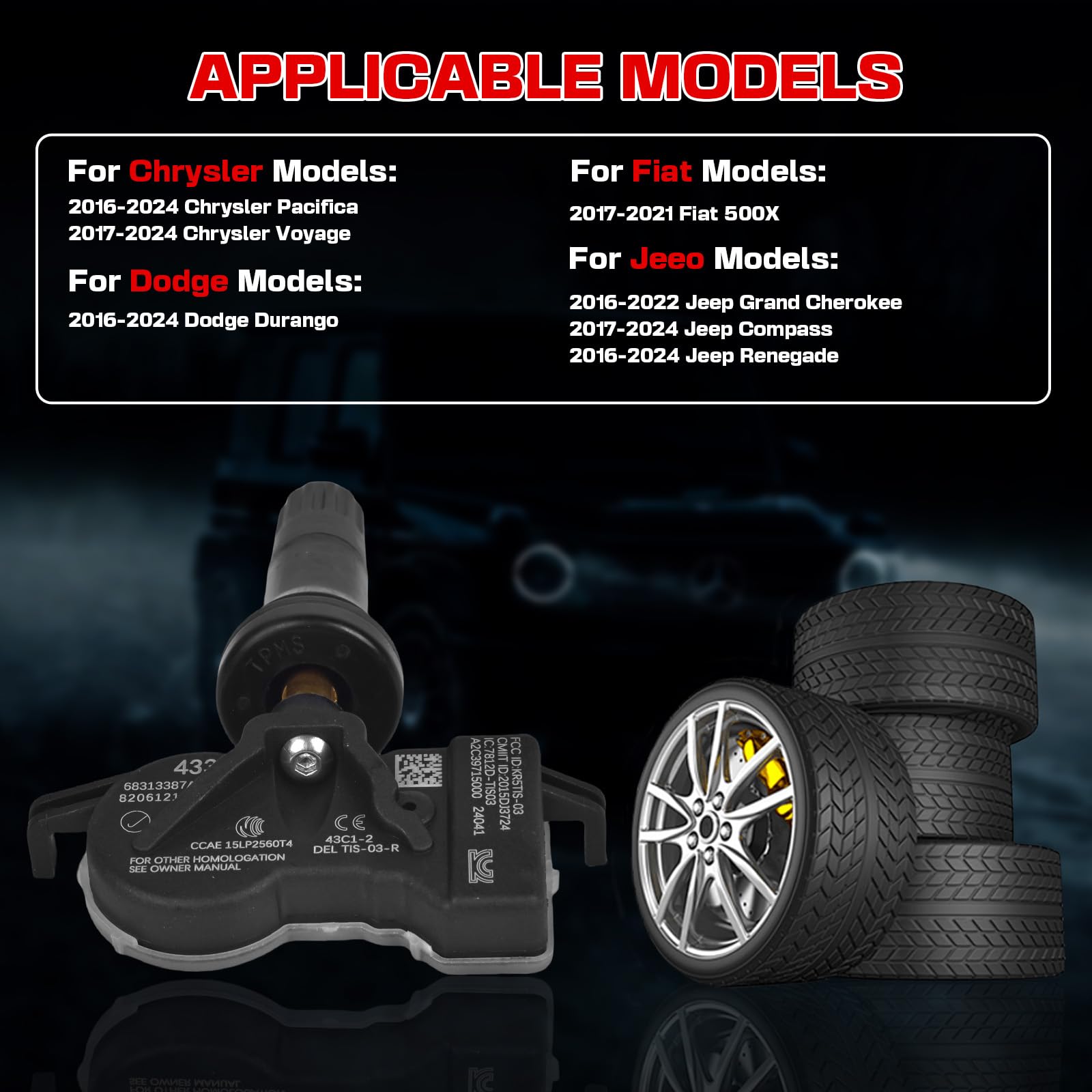 RLP Set of 4 TPMS Tire Pressure Monitoring System Sensor 433MHz Compatible with Dodge Flat Replace OE# 68252493AB 68313387AA 68313387AB 68252495AA - Image 6