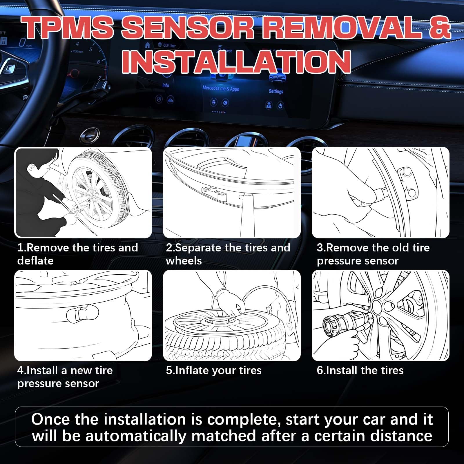 RLP Set of 4 TPMS Tire Pressure Monitoring System Sensor 433MHz Compatible with Dodge Flat Replace OE# 68252493AB 68313387AA 68313387AB 68252495AA - Image 7
