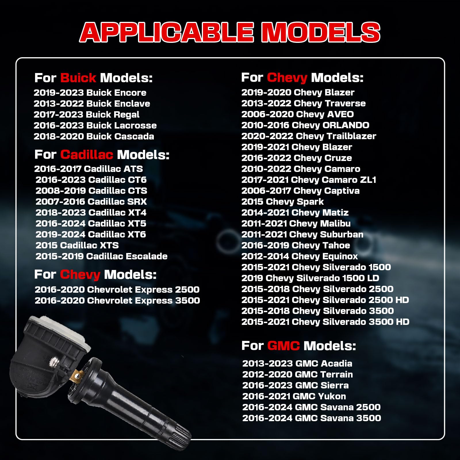 RLP Set of 4 TPMS Tire Pressure Monitoring System Sensor 433MHz Compatible with Calillac, GMC, Malibu Silverado Impala Cruze,Regal Lacrosse Replace OE#13598773 13516165 13589601 13506028 13594222 - Image 6