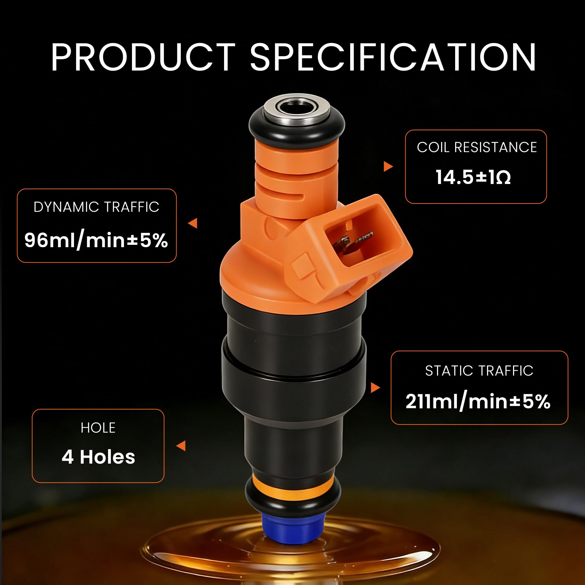 RLP Set of 8 Fuel Injectors Compatible with Ford Lincoln Mercury 4.6L 5.0L 5.4L 5.8L Vehicles - F150, F250, F350, E150, E250, E350, E450, Mustang - 4 Holes Replaces# 0280150943 0280150939 0280150909 - Image 3