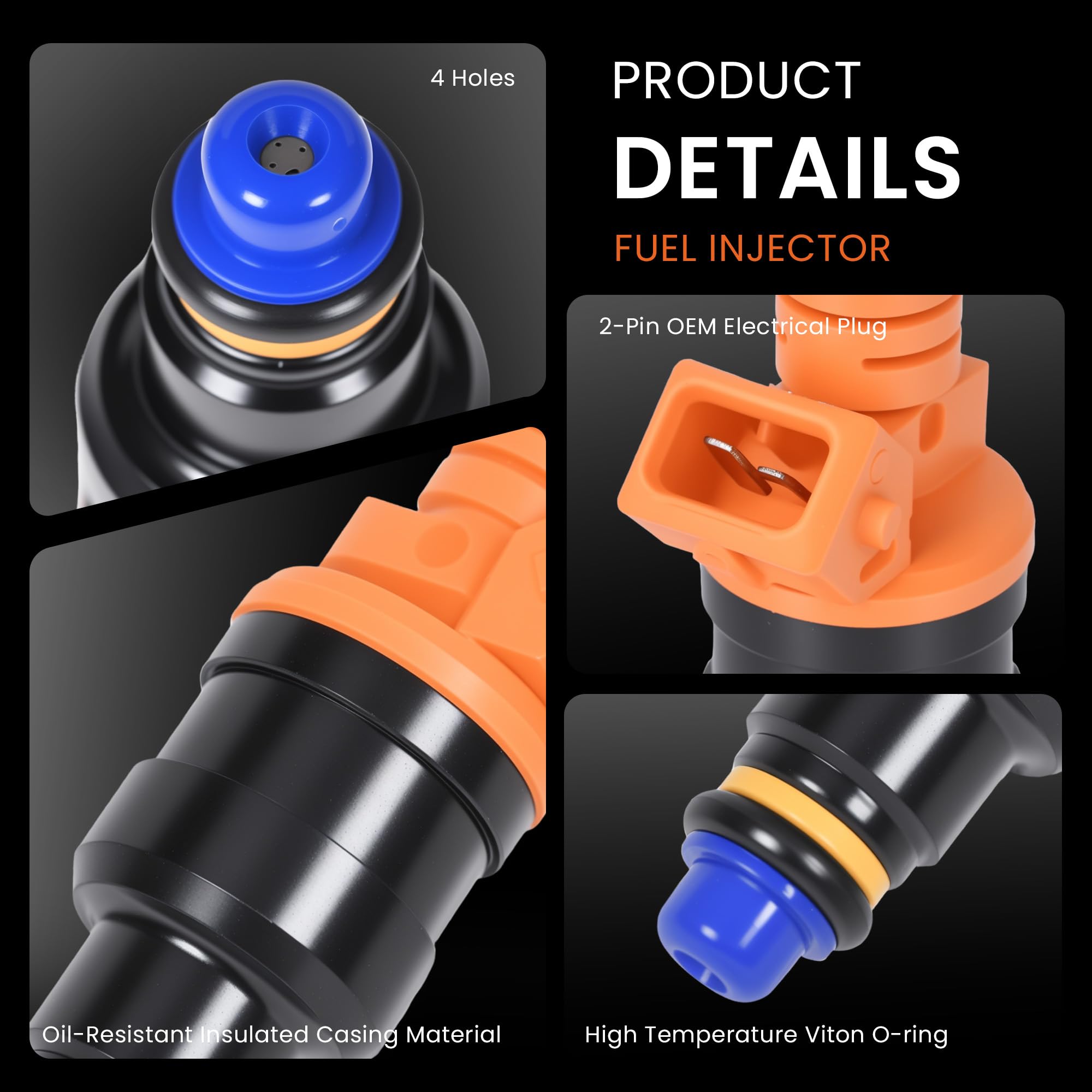 RLP Set of 8 Fuel Injectors Compatible with Ford Lincoln Mercury 4.6L 5.0L 5.4L 5.8L Vehicles - F150, F250, F350, E150, E250, E350, E450, Mustang - 4 Holes Replaces# 0280150943 0280150939 0280150909 - Image 4
